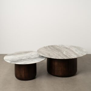 S/2 MESA CENTRO MADERA-MÁRMOL SALÓN 100 X 100 X 43 CM