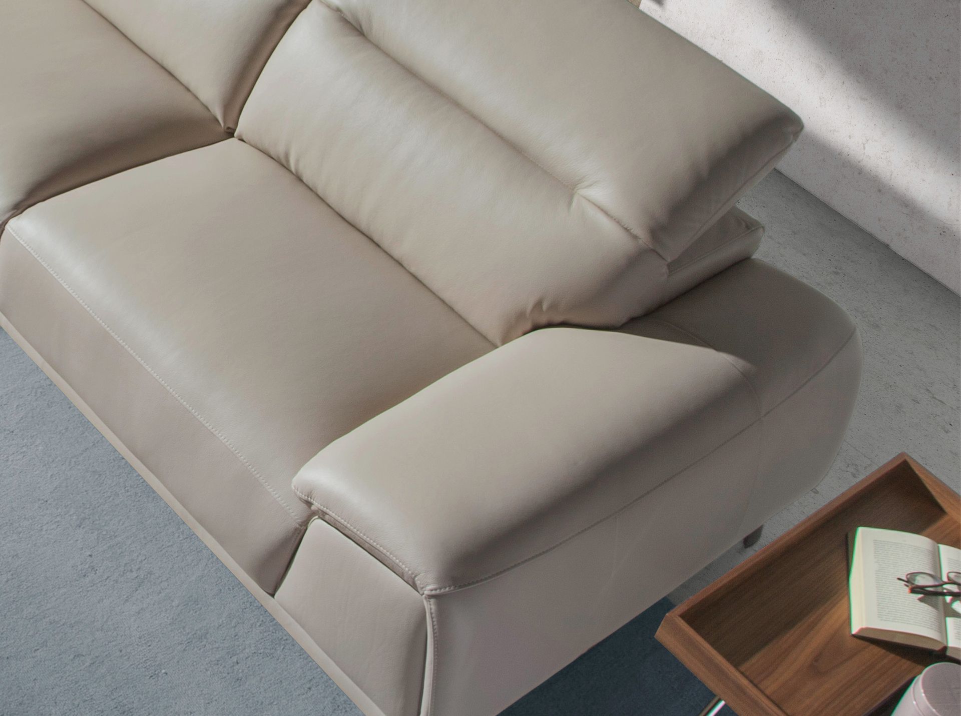 Sofá chaise longue izquierda piel gris taupe - Imagen 7
