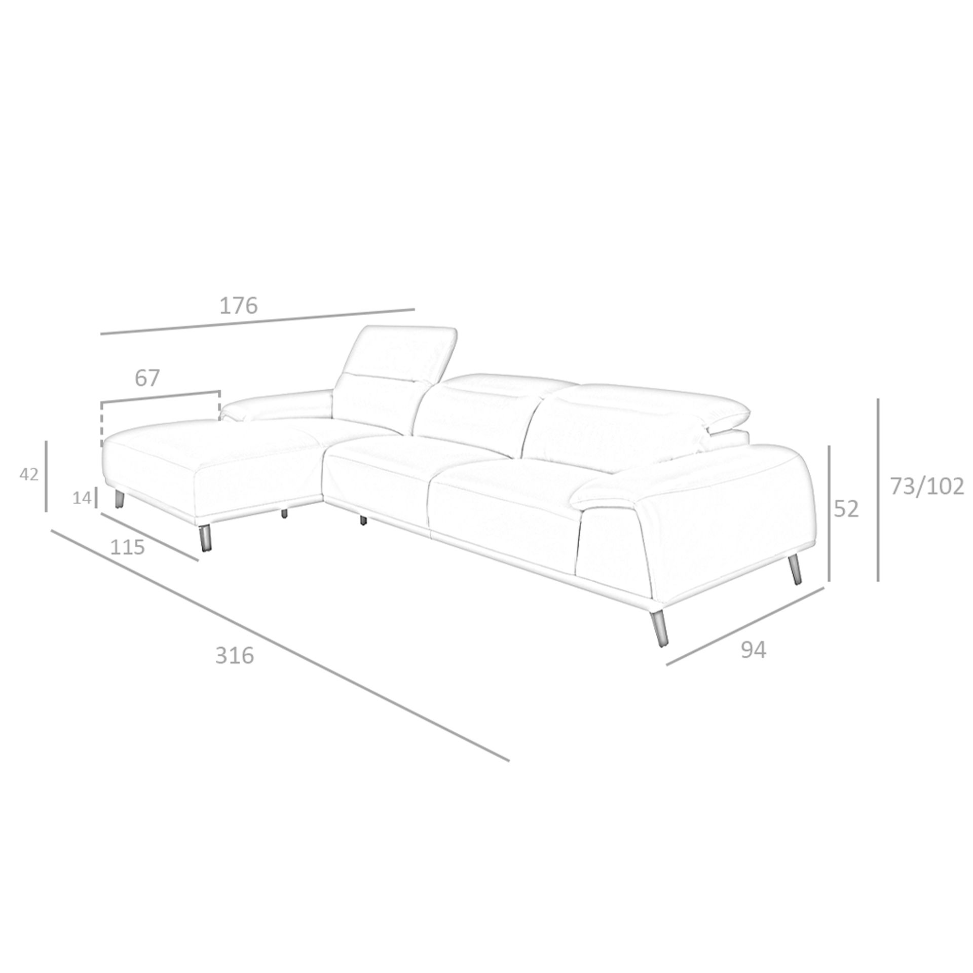Sofá chaise longue izquierda piel gris taupe - Imagen 9