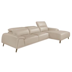 Sofá chaise longue derecha piel gris taupe Angel Cerdá