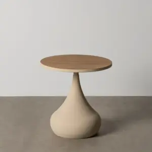 MESITA NATURAL-CREMA DM-METAL 45 X 45 X 43 CM