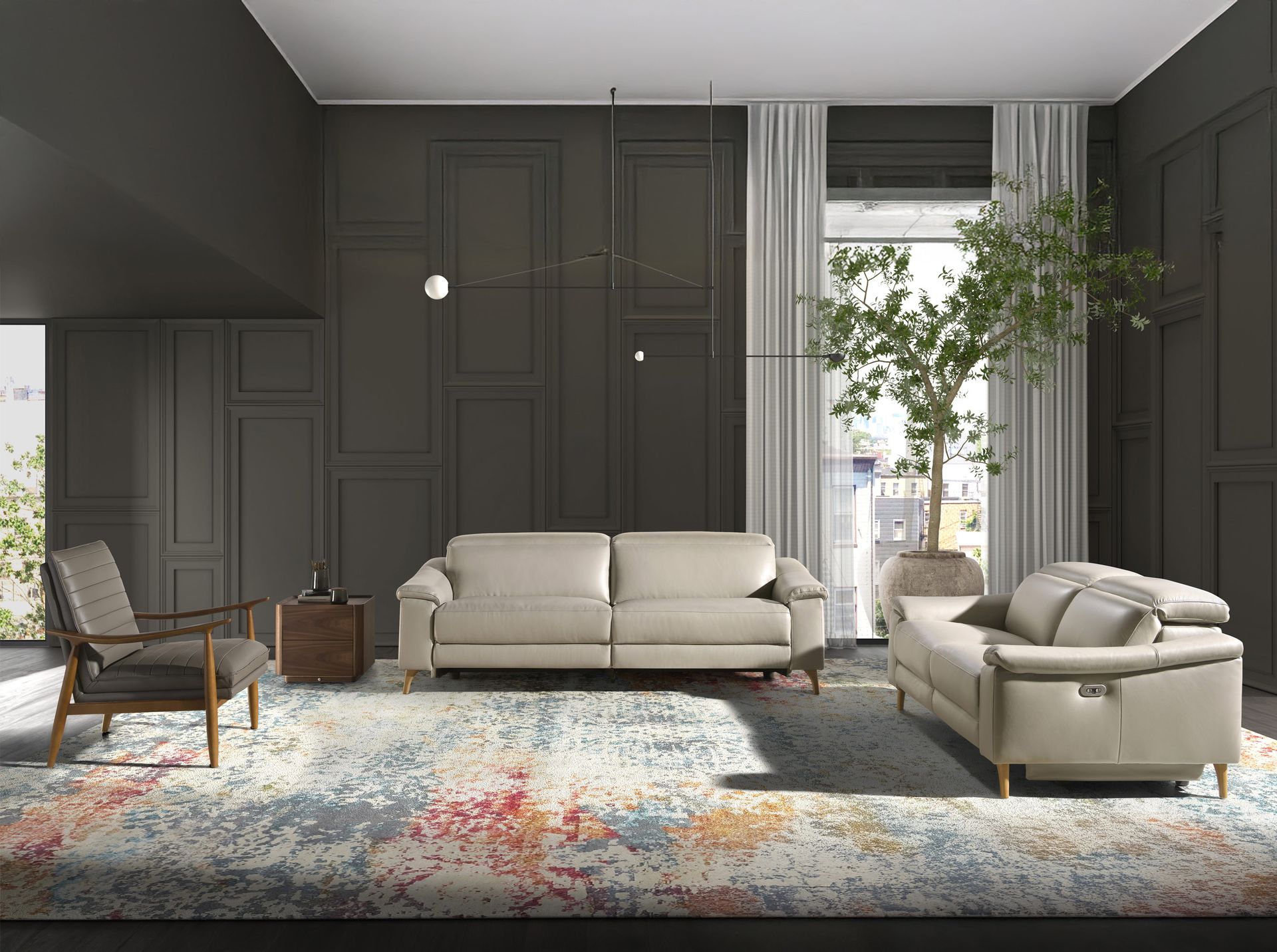 Sofá relax 2 plazas piel gris taupe - Imagen 4