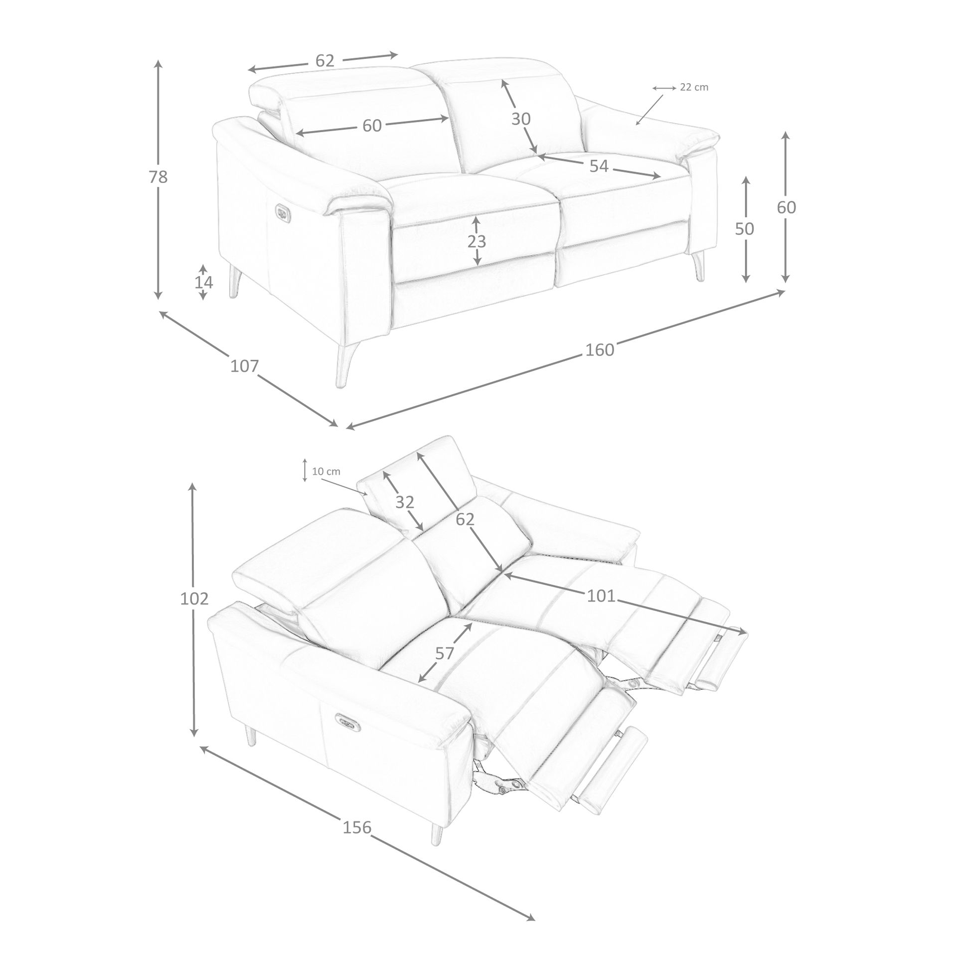 Sofá relax 2 plazas piel gris taupe - Imagen 9
