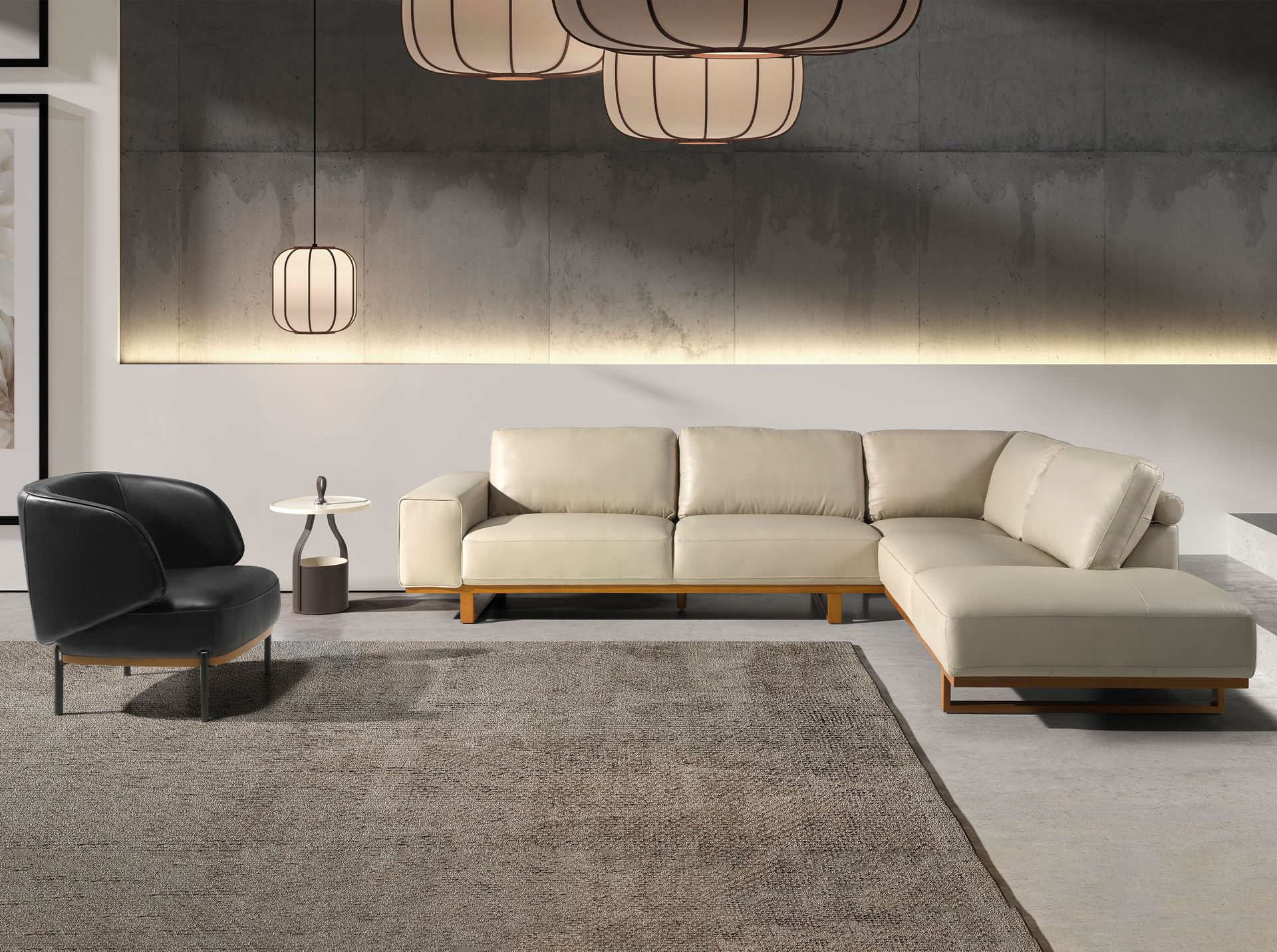 Sofá rinconera derecha piel arena - Imagen 4