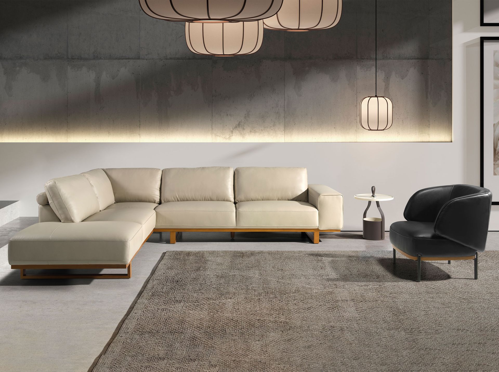 Sofá rinconera izquierda piel arena - Imagen 4