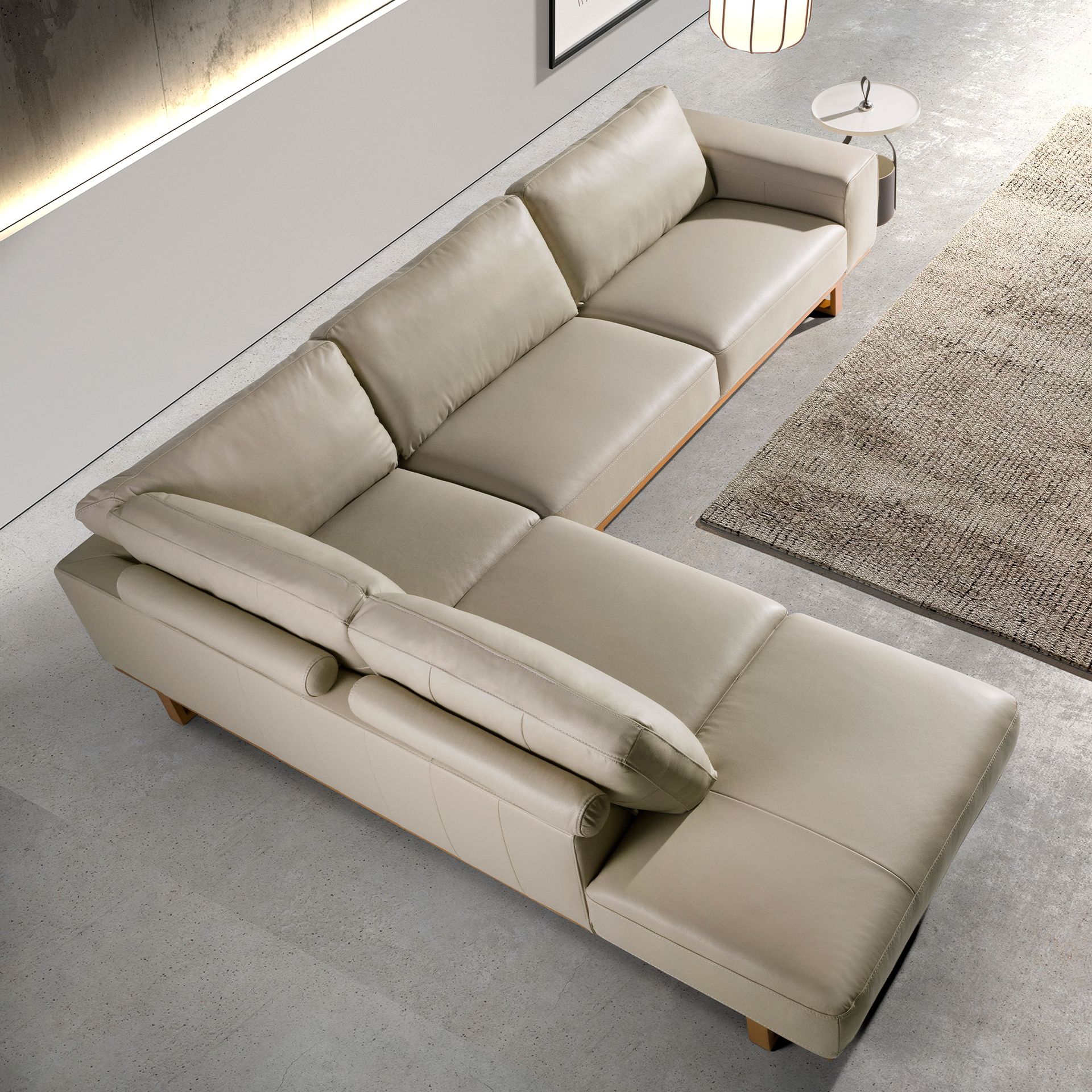 Sofá rinconera izquierda piel arena - Imagen 8