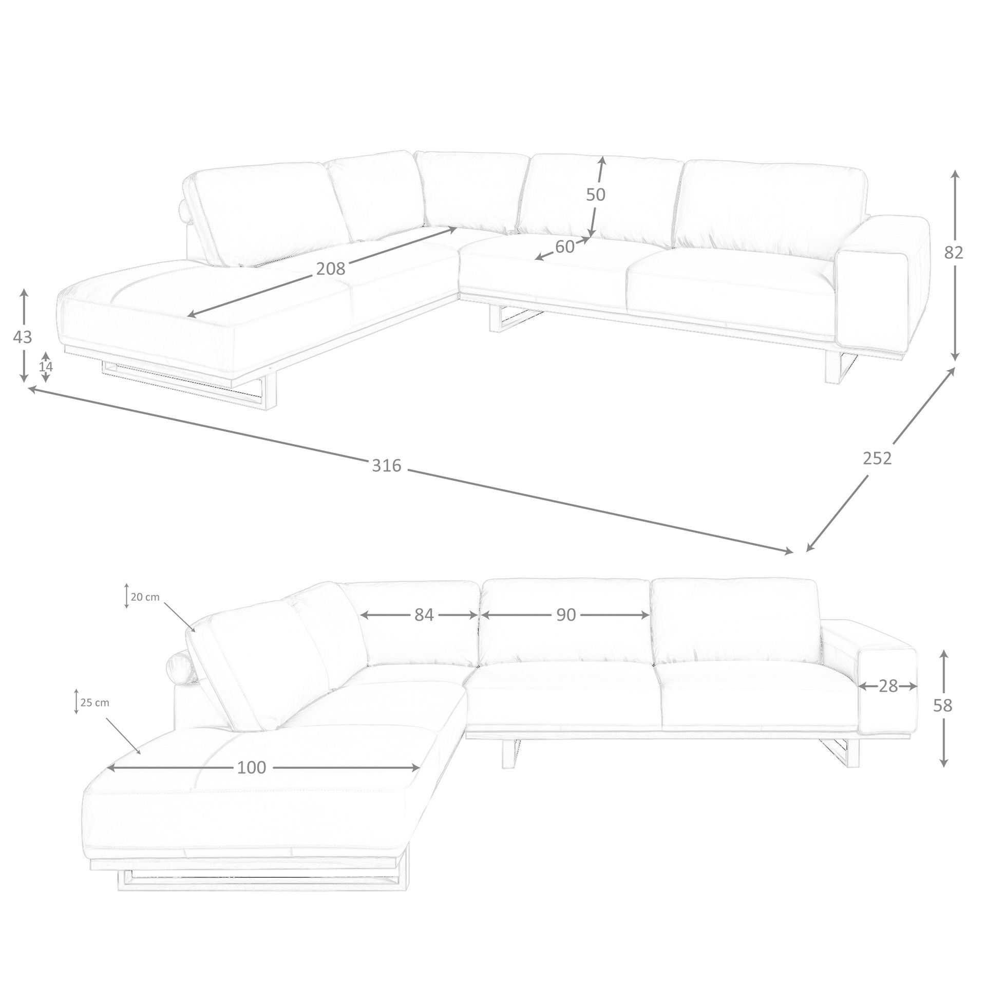 Sofá rinconera izquierda piel arena - Imagen 9
