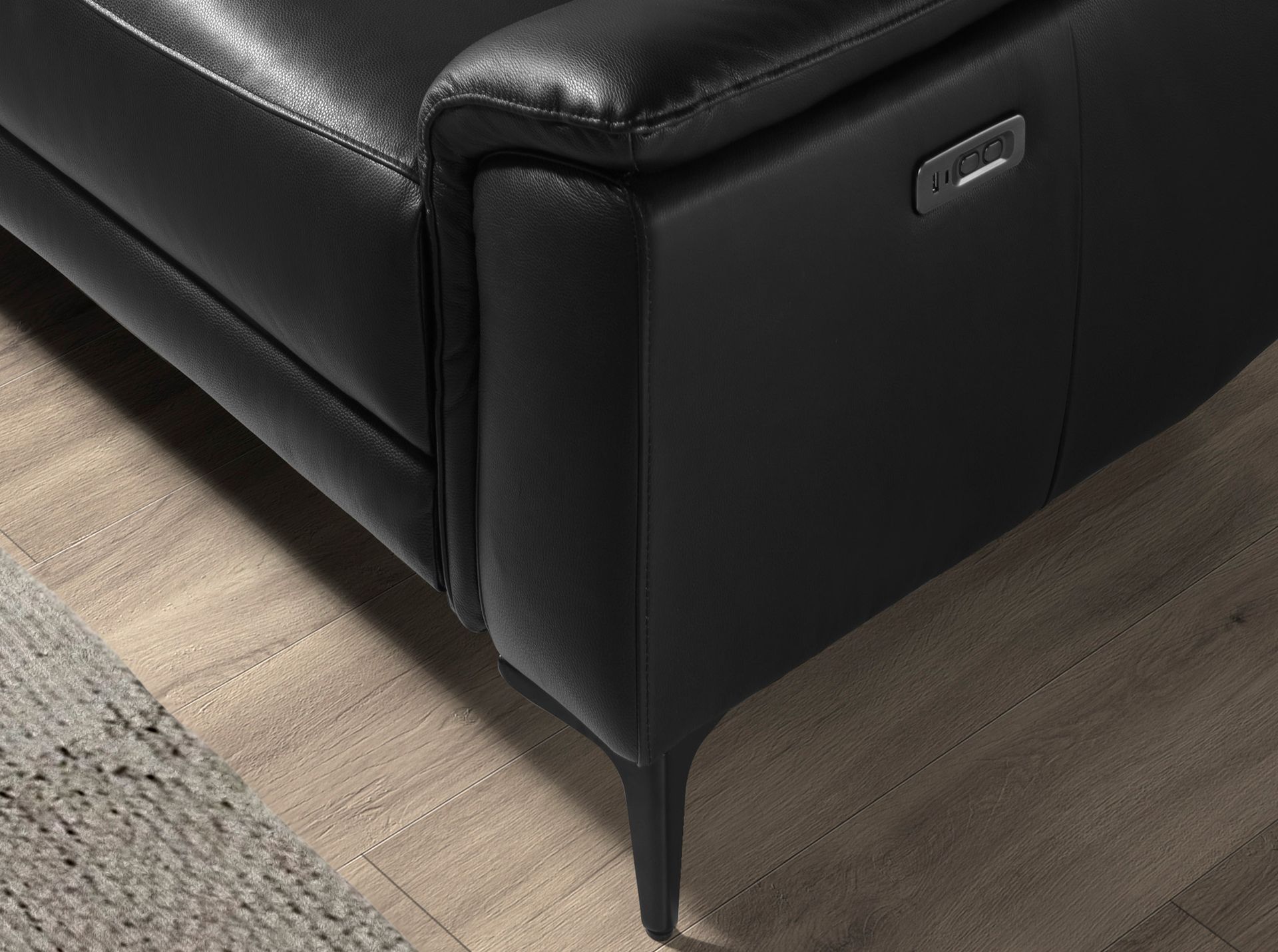 Sofá chaise longue relax izquierda piel negro - Imagen 7