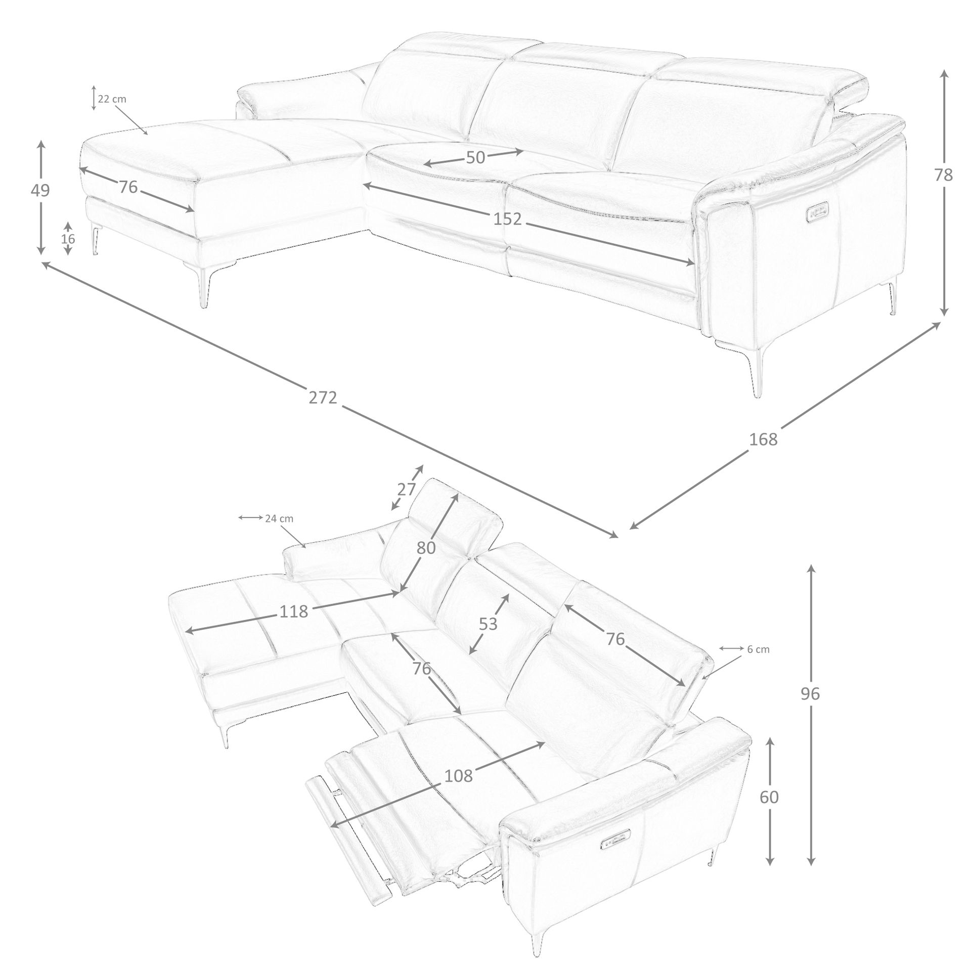 Sofá chaise longue relax izquierda piel negro - Imagen 9
