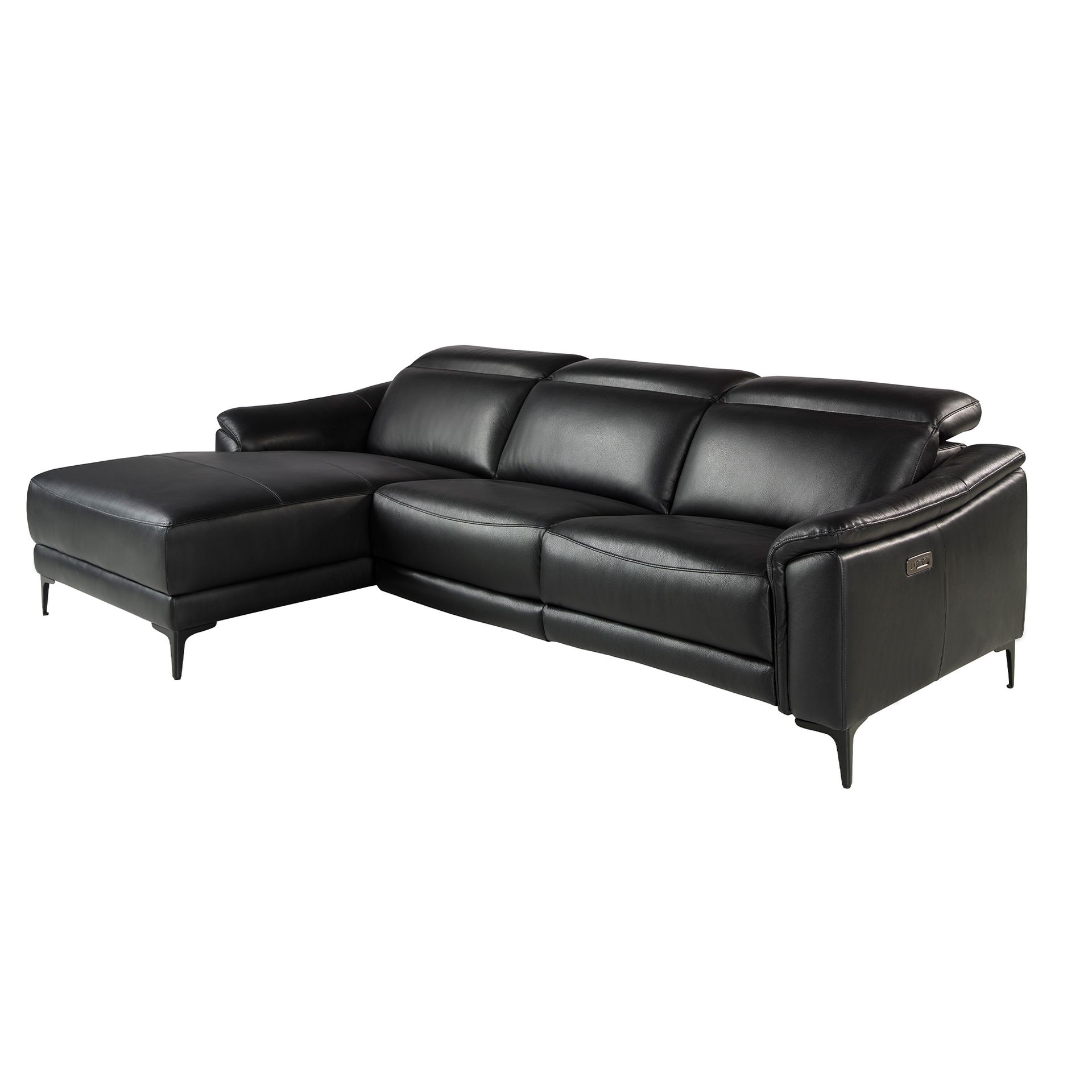Sofá chaise longue relax izquierda piel negro Angel Cerdá