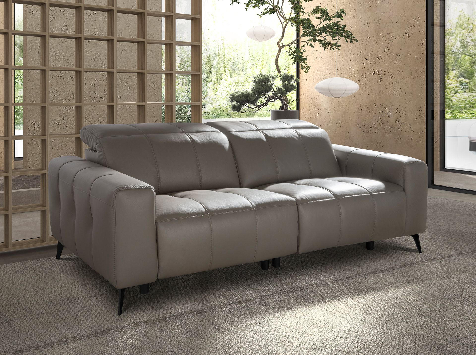 Sofá relax 3 plazas piel gris - Imagen 3