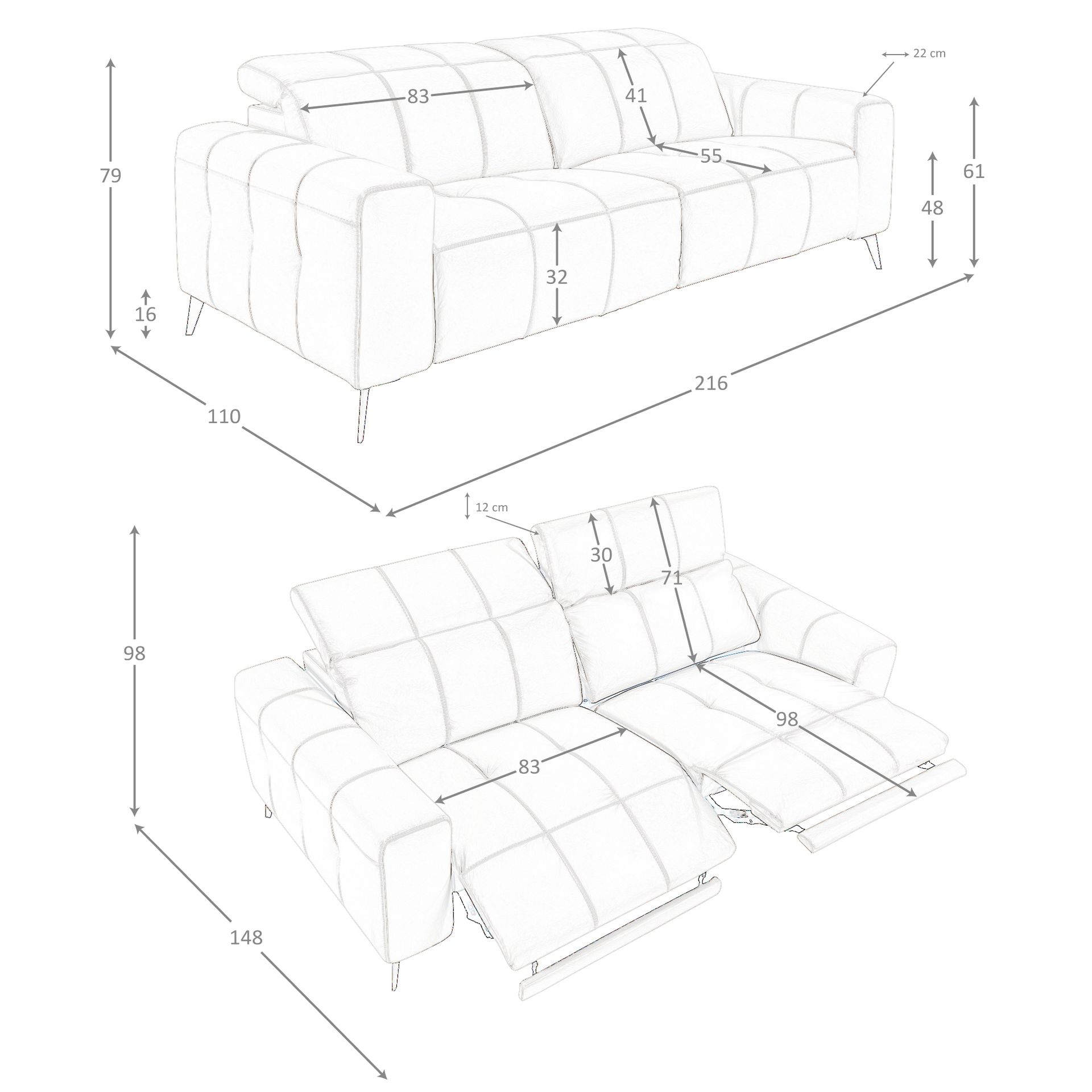 Sofá relax 3 plazas piel gris - Imagen 9