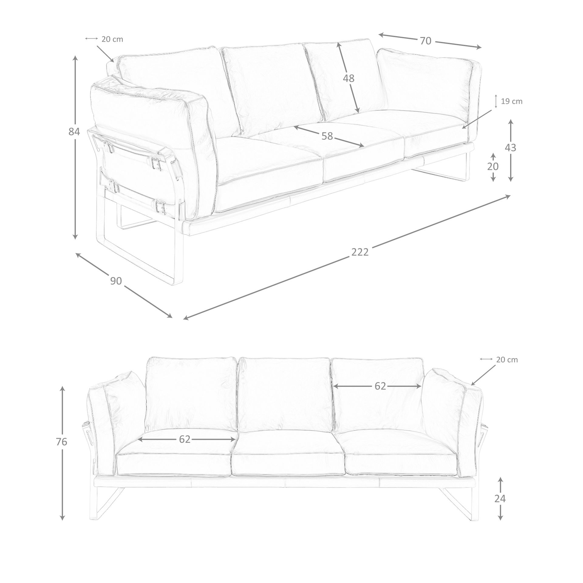 Sofá 3 plazas piel camel - Imagen 8