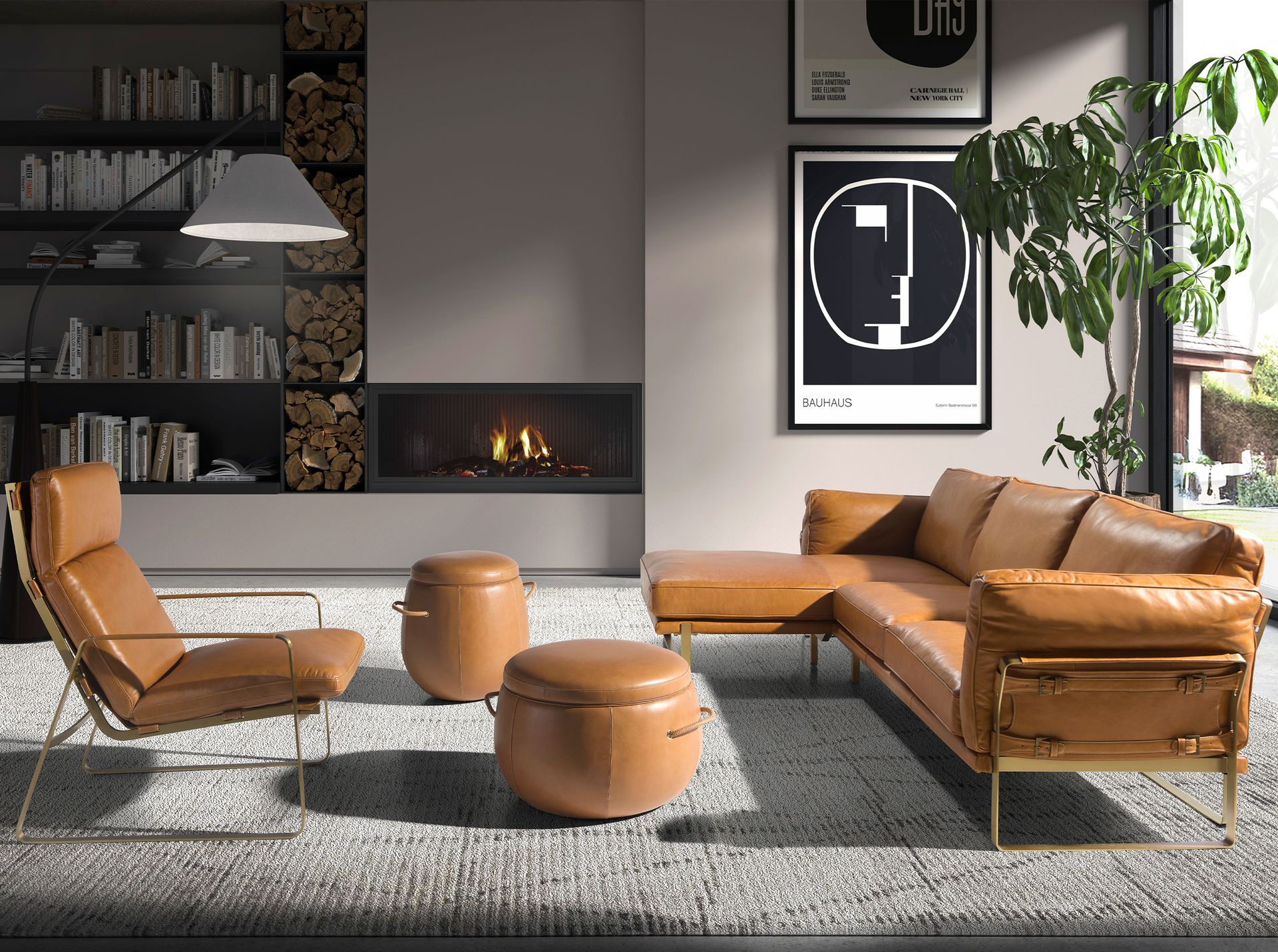 Sofá chaise longue izquierda piel camel - Imagen 4