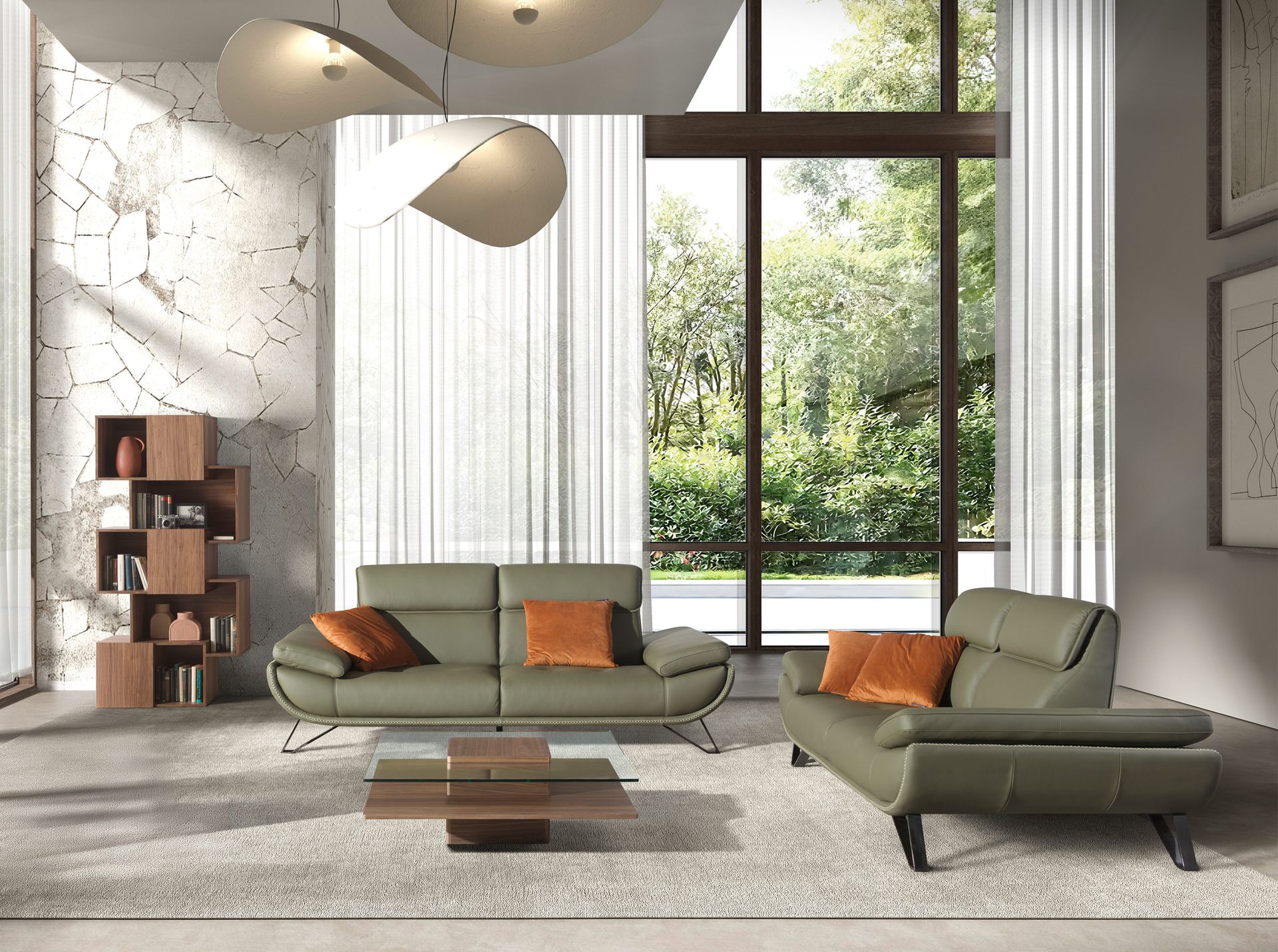 Sofá 2 plazas piel verde oliva - Imagen 4