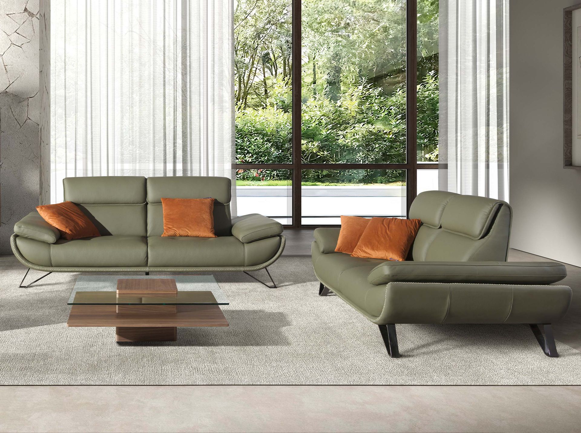 Sofá 2 plazas piel verde oliva - Imagen 5