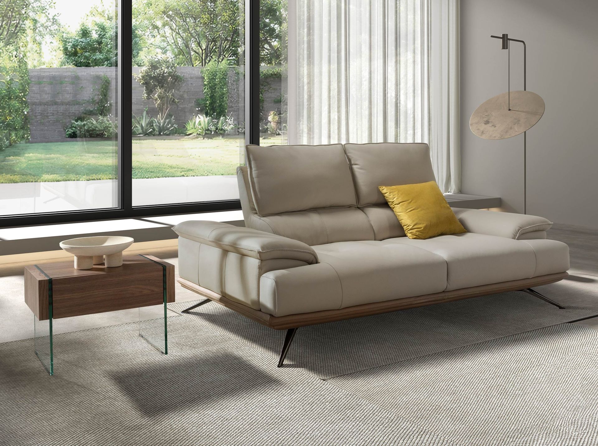 Sofá 2 plazas piel gris taupe - Imagen 3