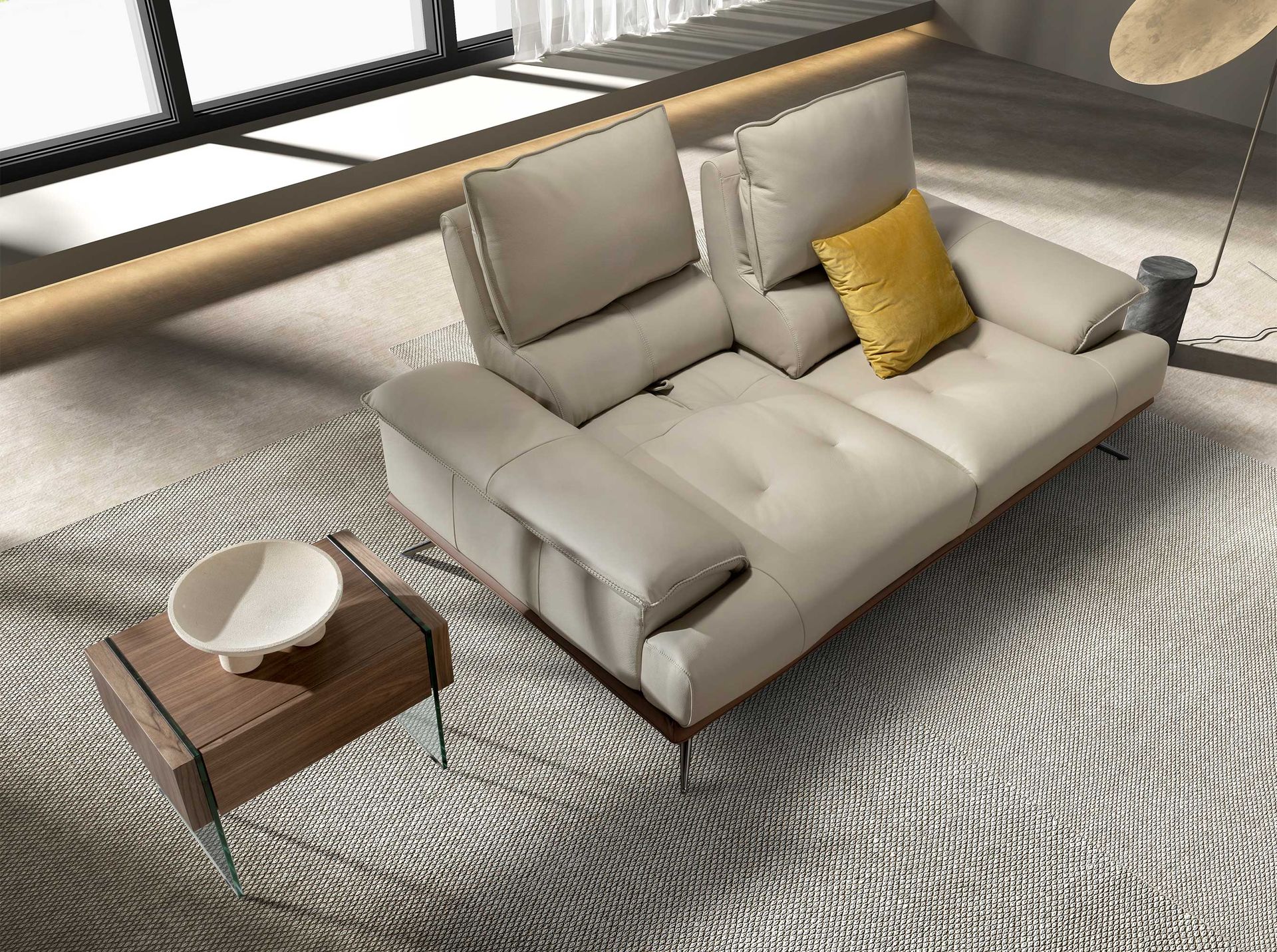 Sofá 2 plazas piel gris taupe - Imagen 5