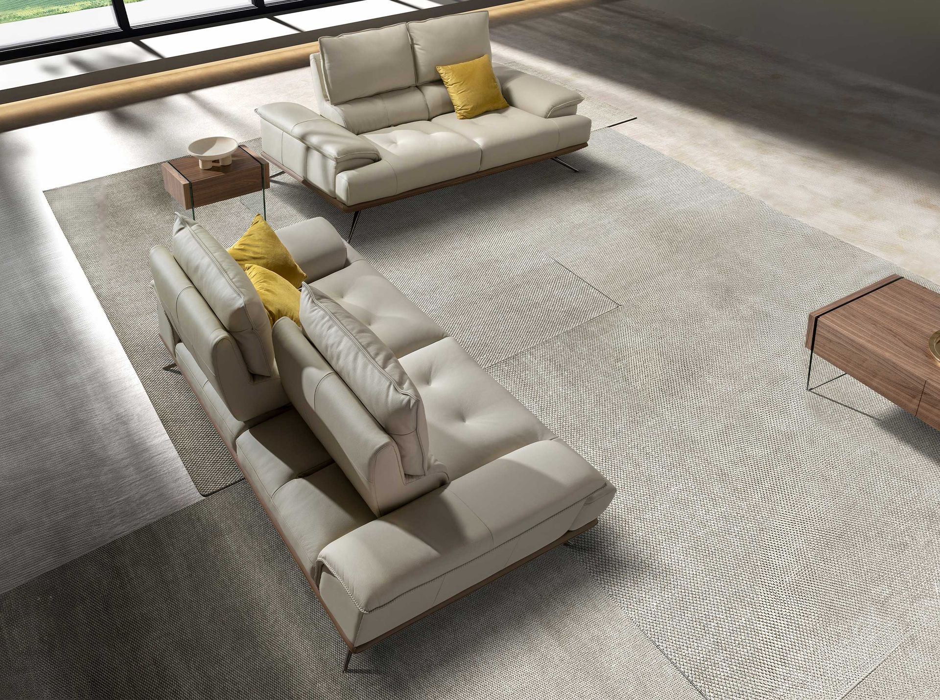 Sofá 2 plazas piel gris taupe - Imagen 6