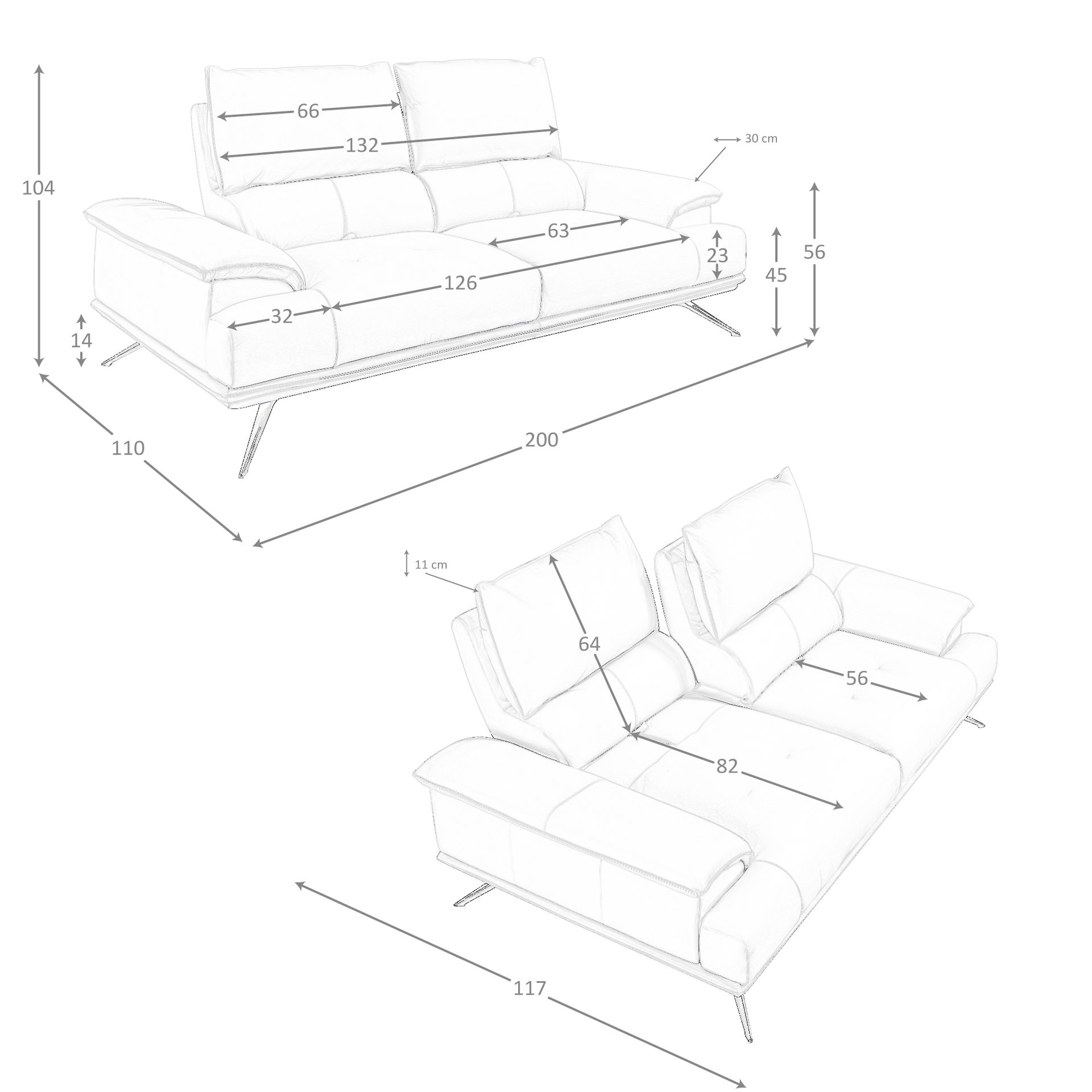 Sofá 2 plazas piel gris taupe - Imagen 8