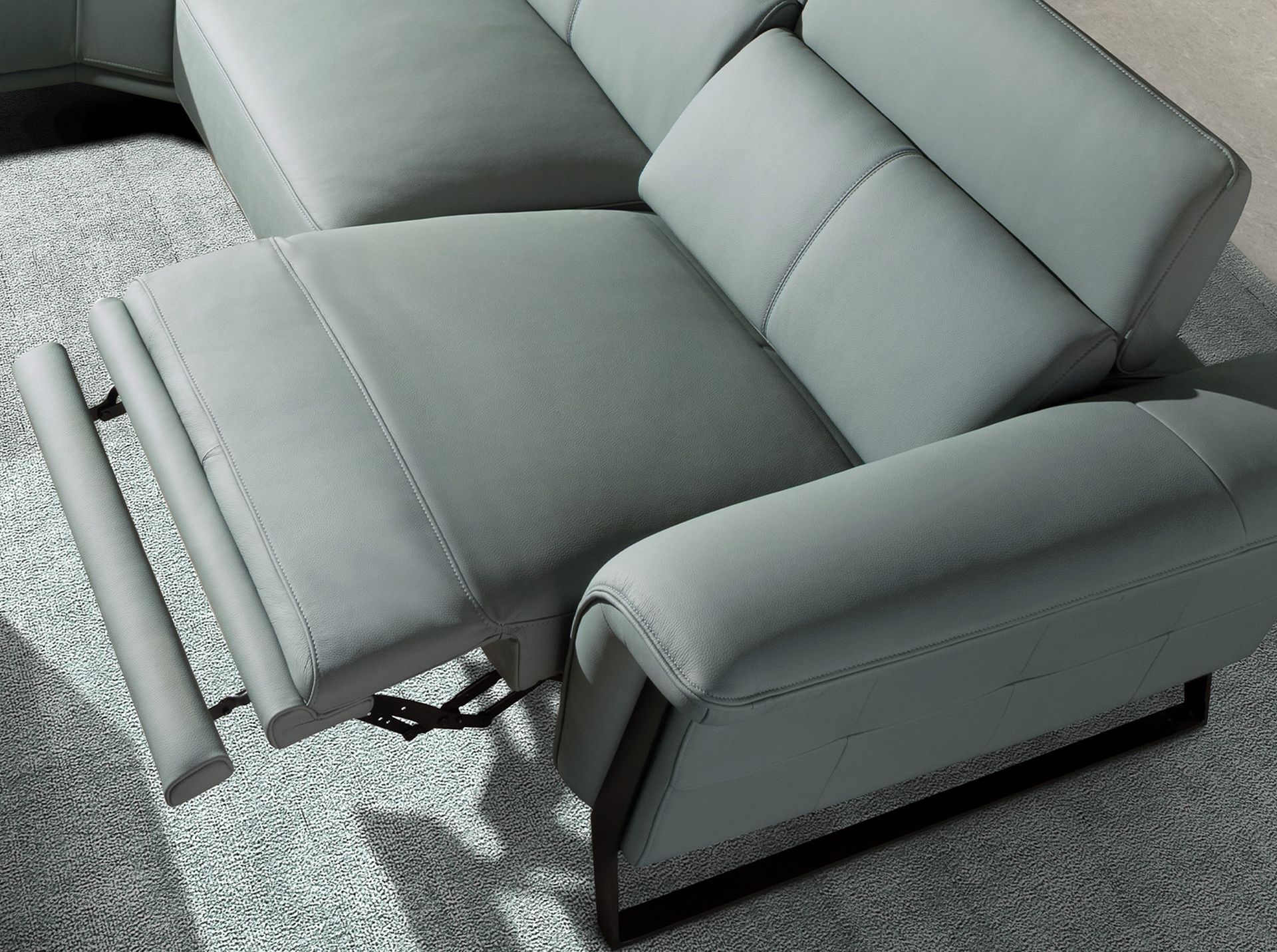 Sofá chaise longue relax izquierda piel verde turquesa - Imagen 7