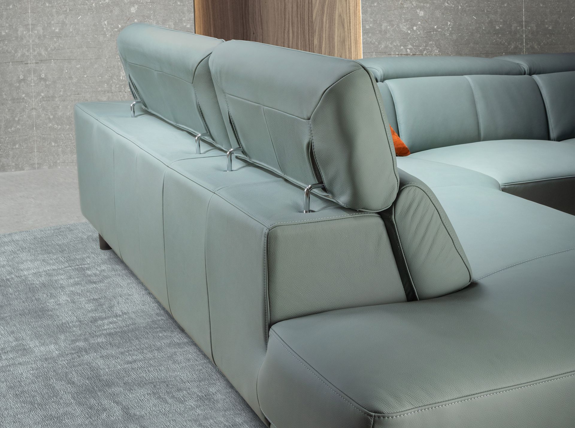 Sofá chaise longue relax izquierda piel verde turquesa - Imagen 8