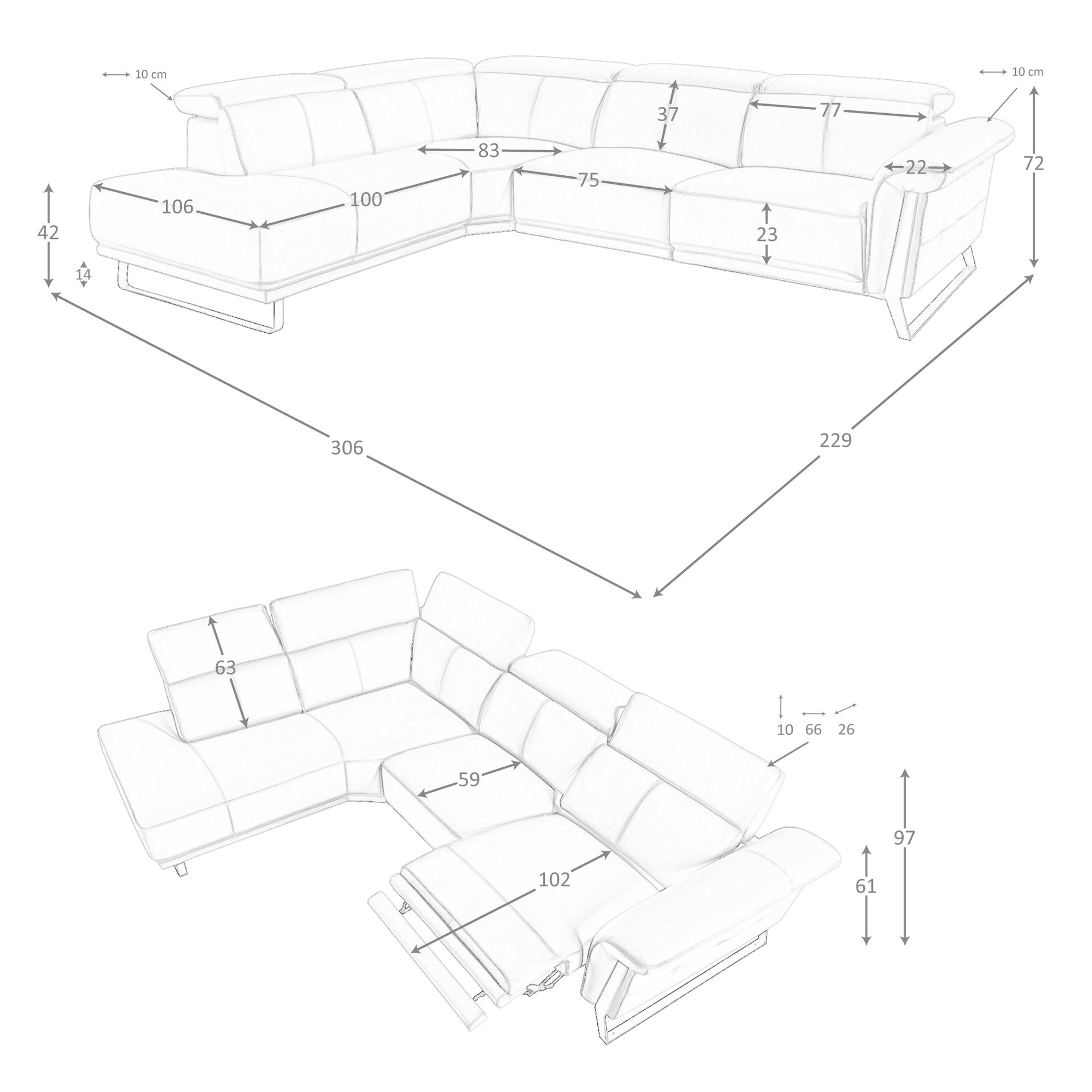 Sofá chaise longue relax izquierda piel verde turquesa - Imagen 9