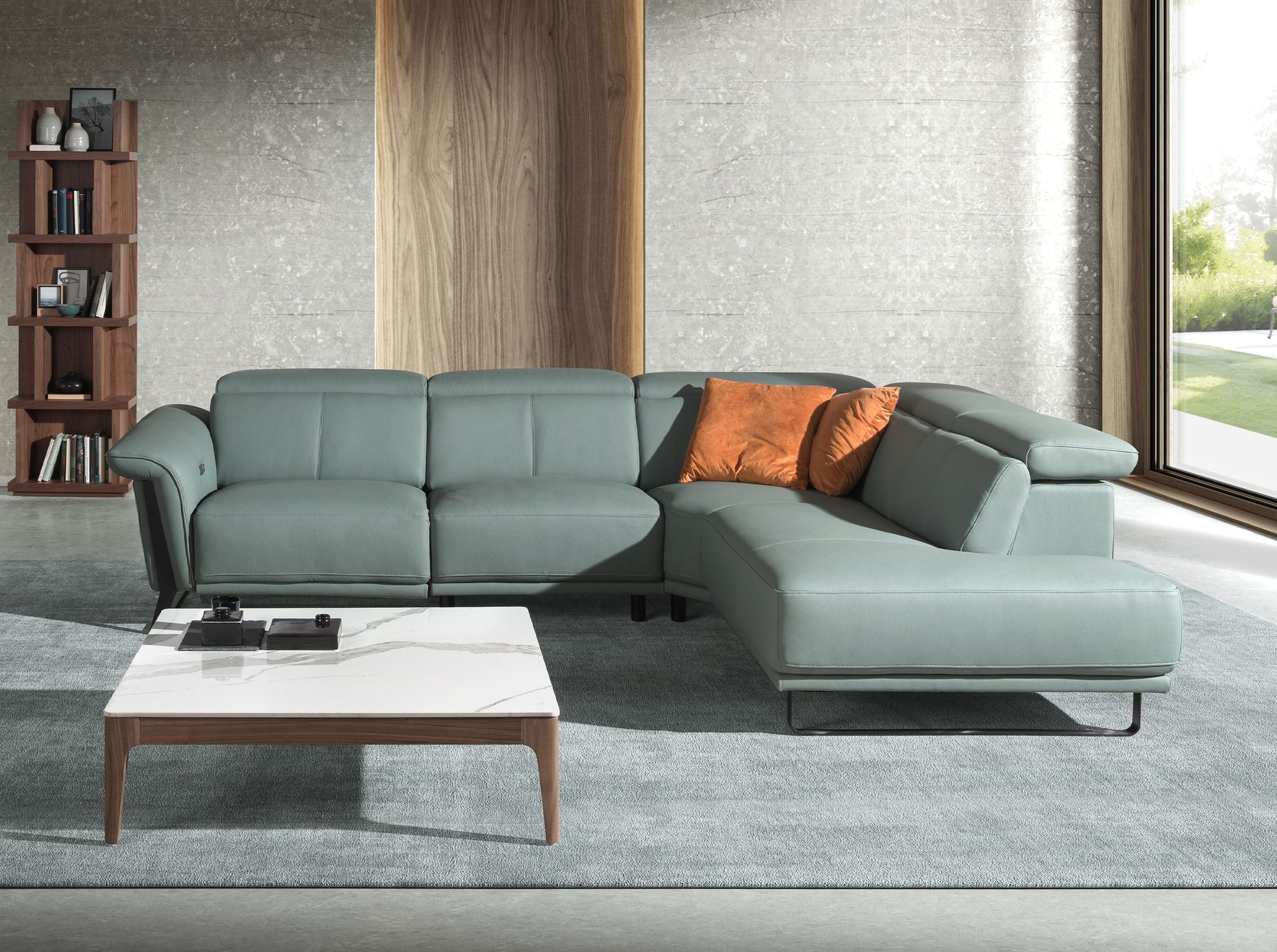 Sofá chaise longue relax derecha piel verde turquesa - Imagen 3