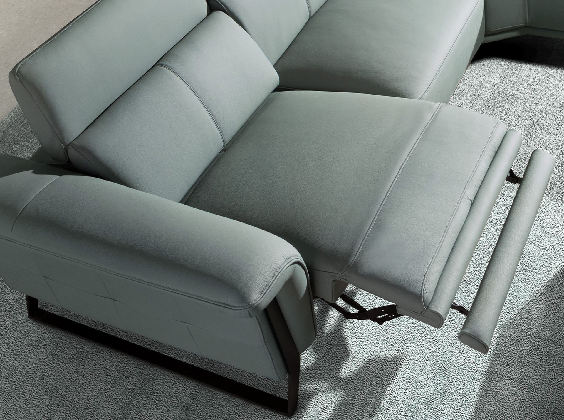 Sofá chaise longue relax derecha piel verde turquesa - Imagen 7