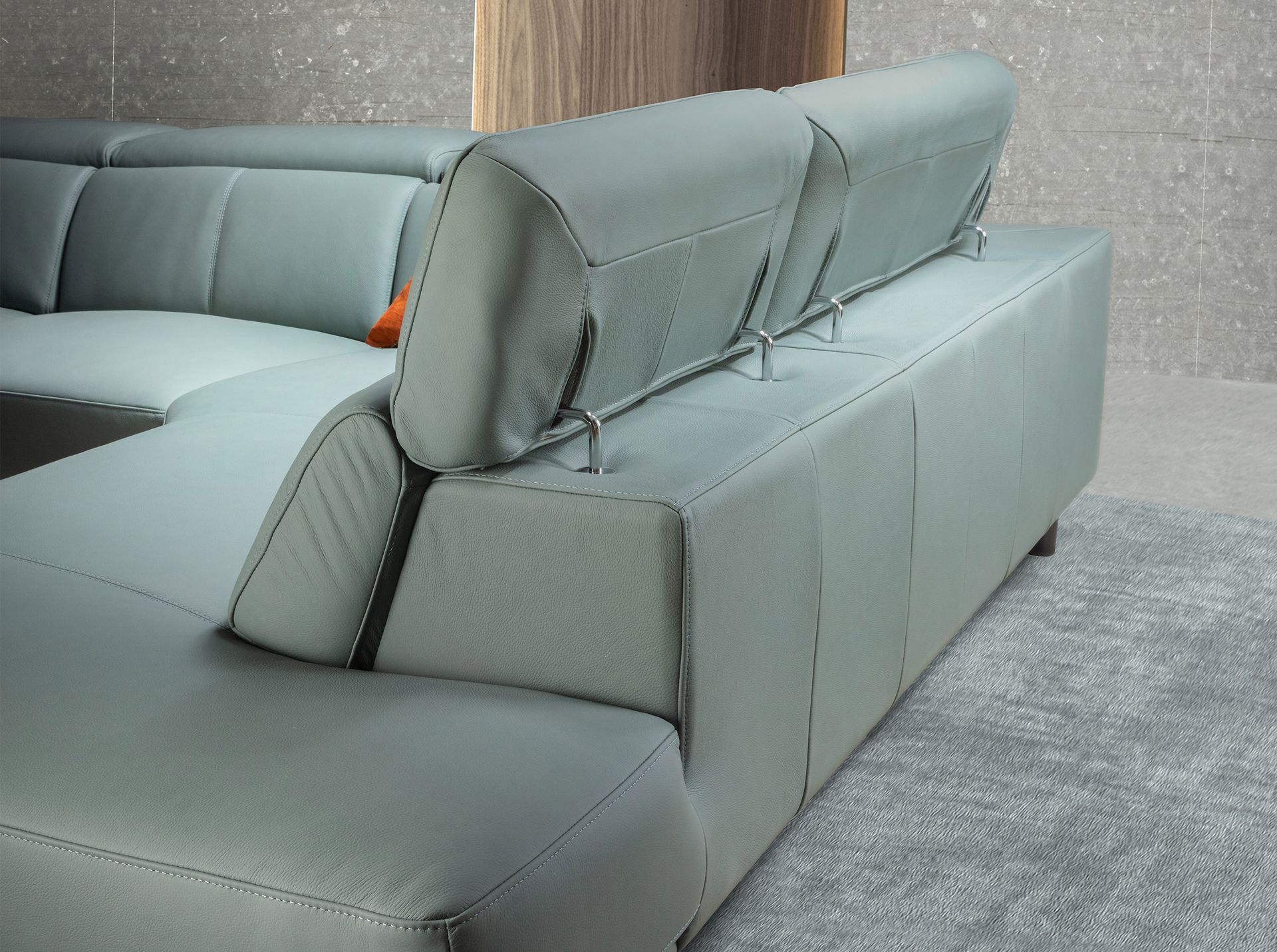 Sofá chaise longue relax derecha piel verde turquesa - Imagen 8