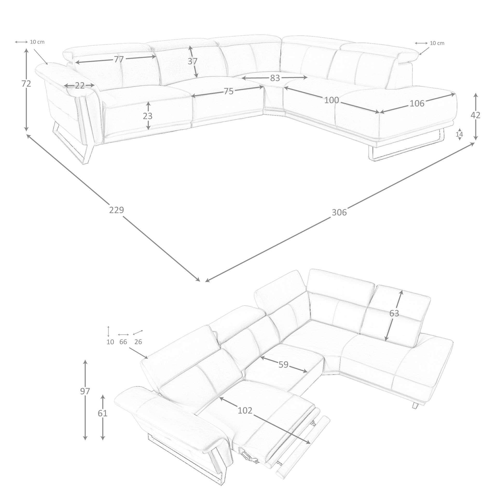 Sofá chaise longue relax derecha piel verde turquesa - Imagen 9