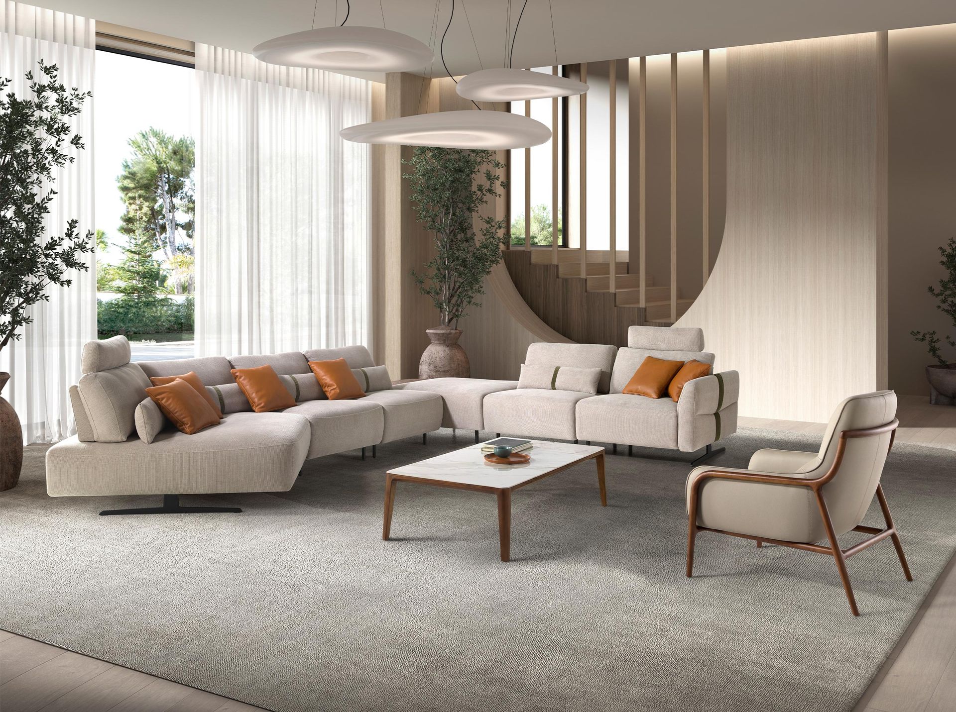 Sofá chaise longue relax modular derecho tela arena - Imagen 4