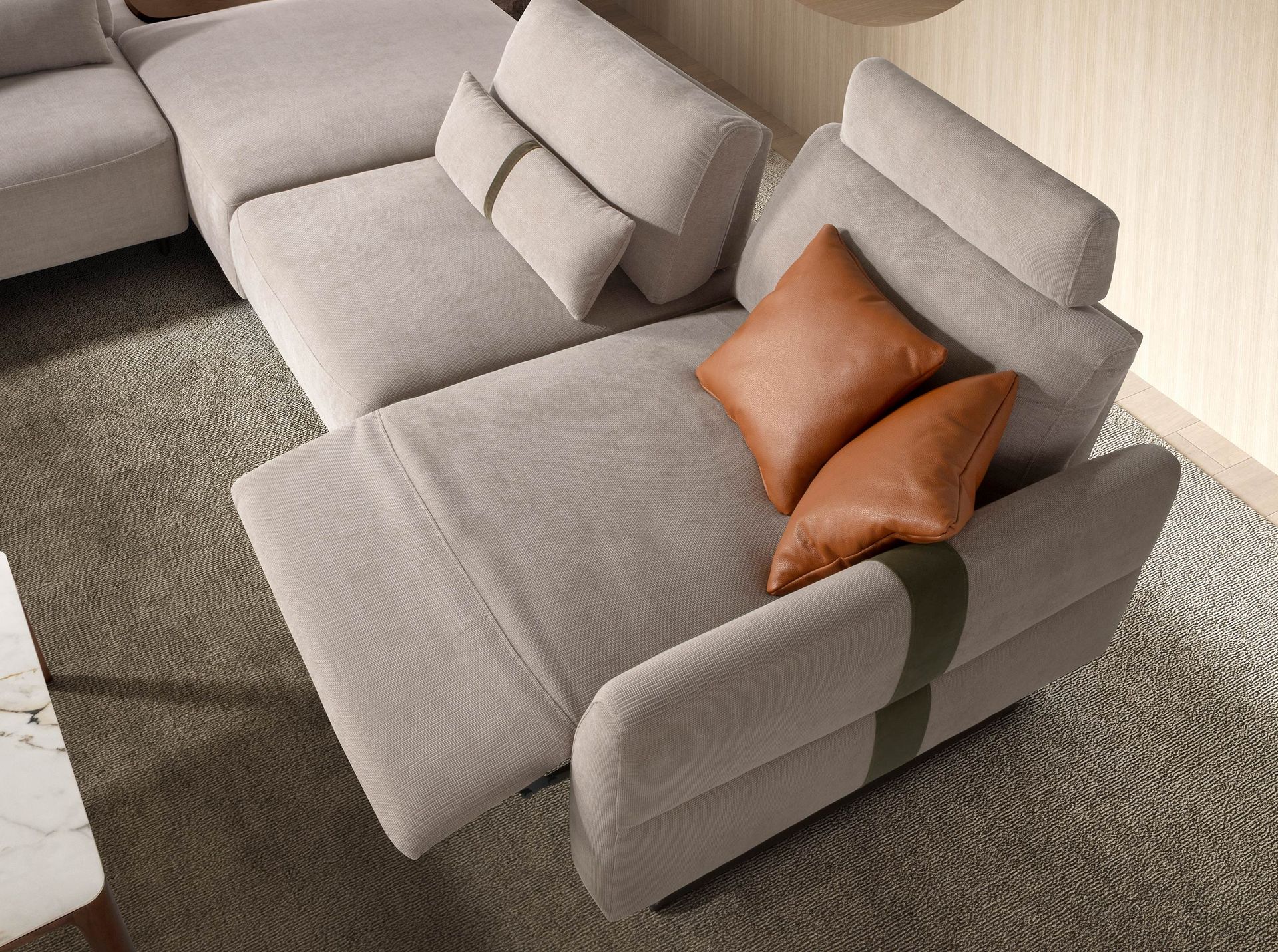 Sofá chaise longue relax modular derecho tela arena - Imagen 7