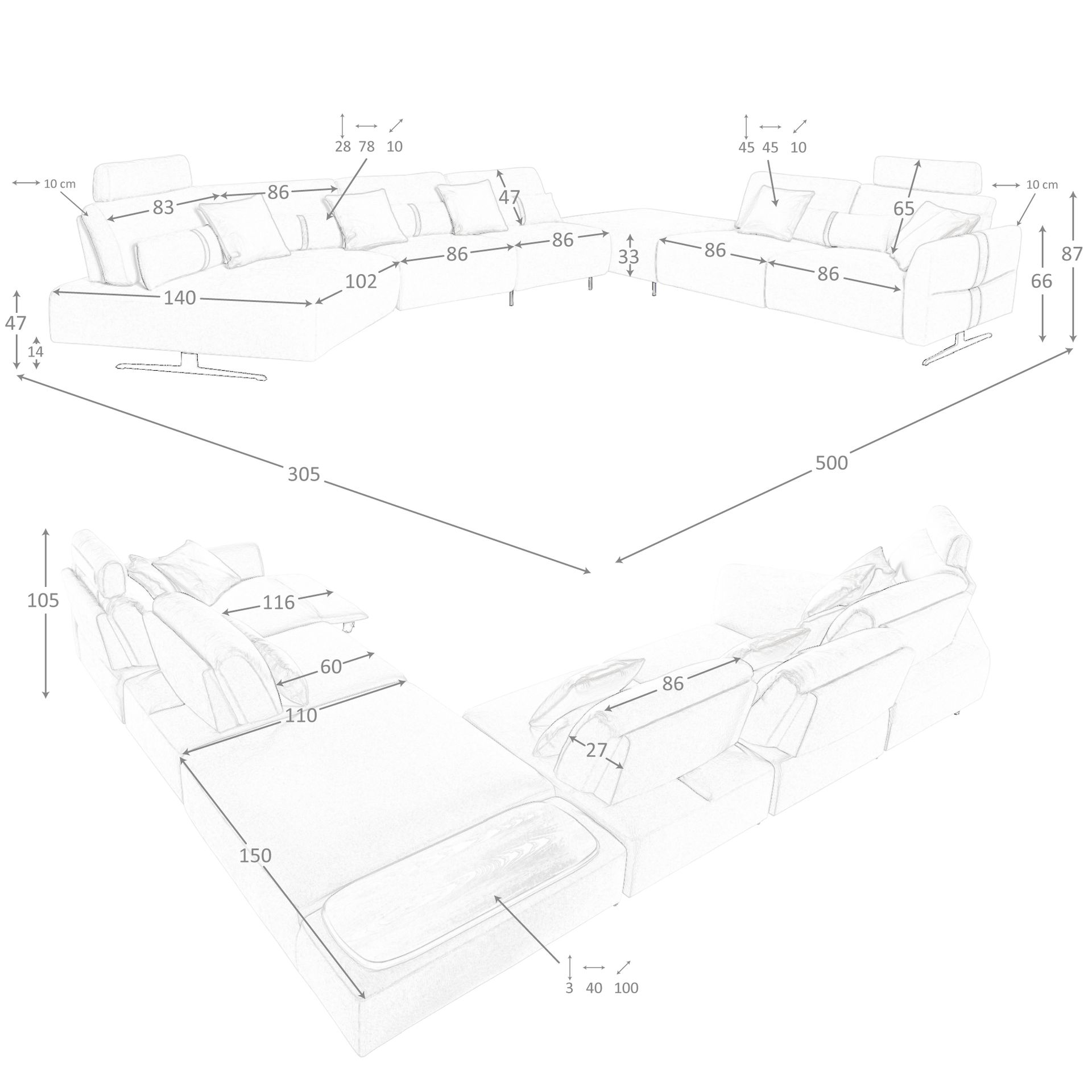 Sofá chaise longue relax modular derecho tela arena - Imagen 8