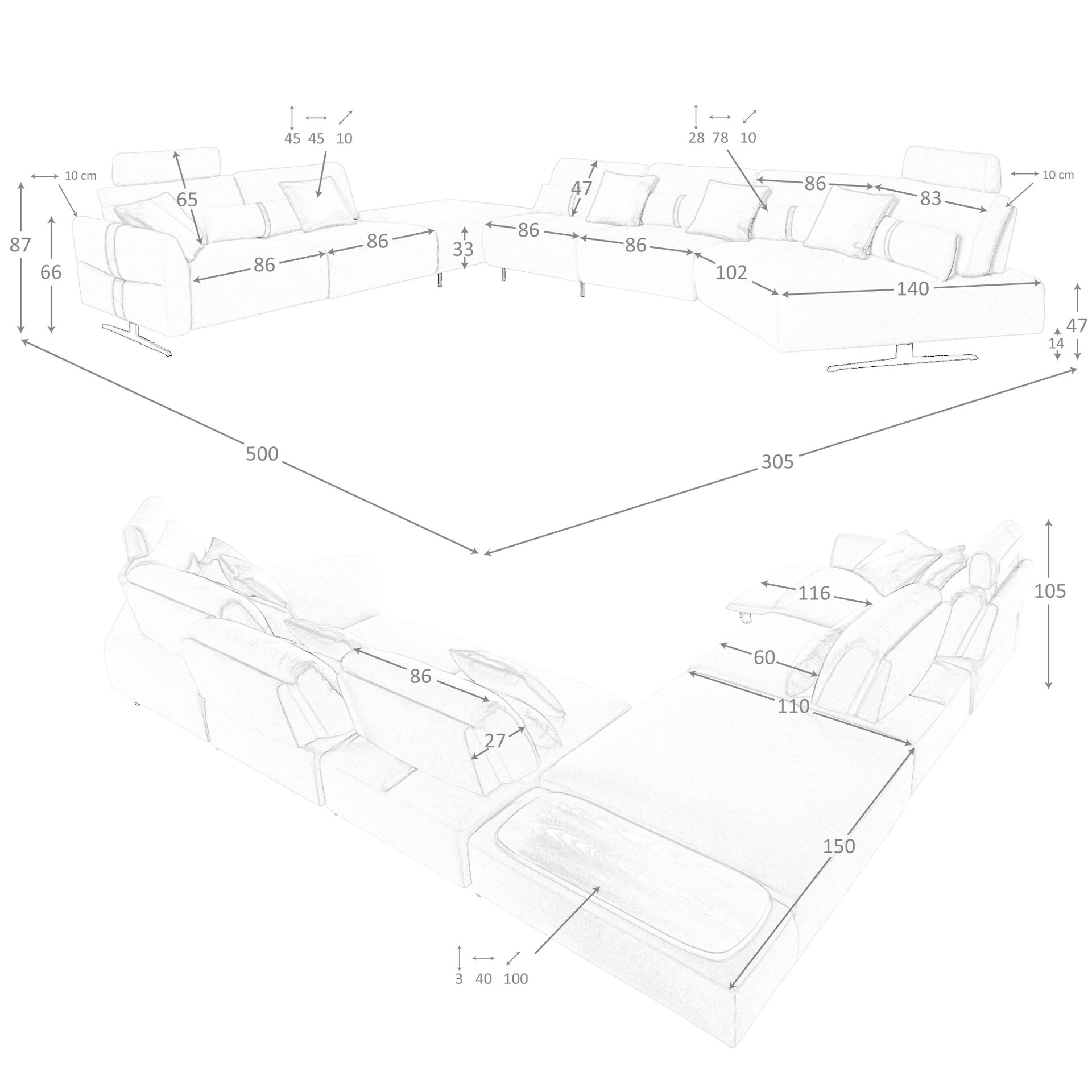 Sofá chaise longue relax modular izquierdo tela arena - Imagen 8