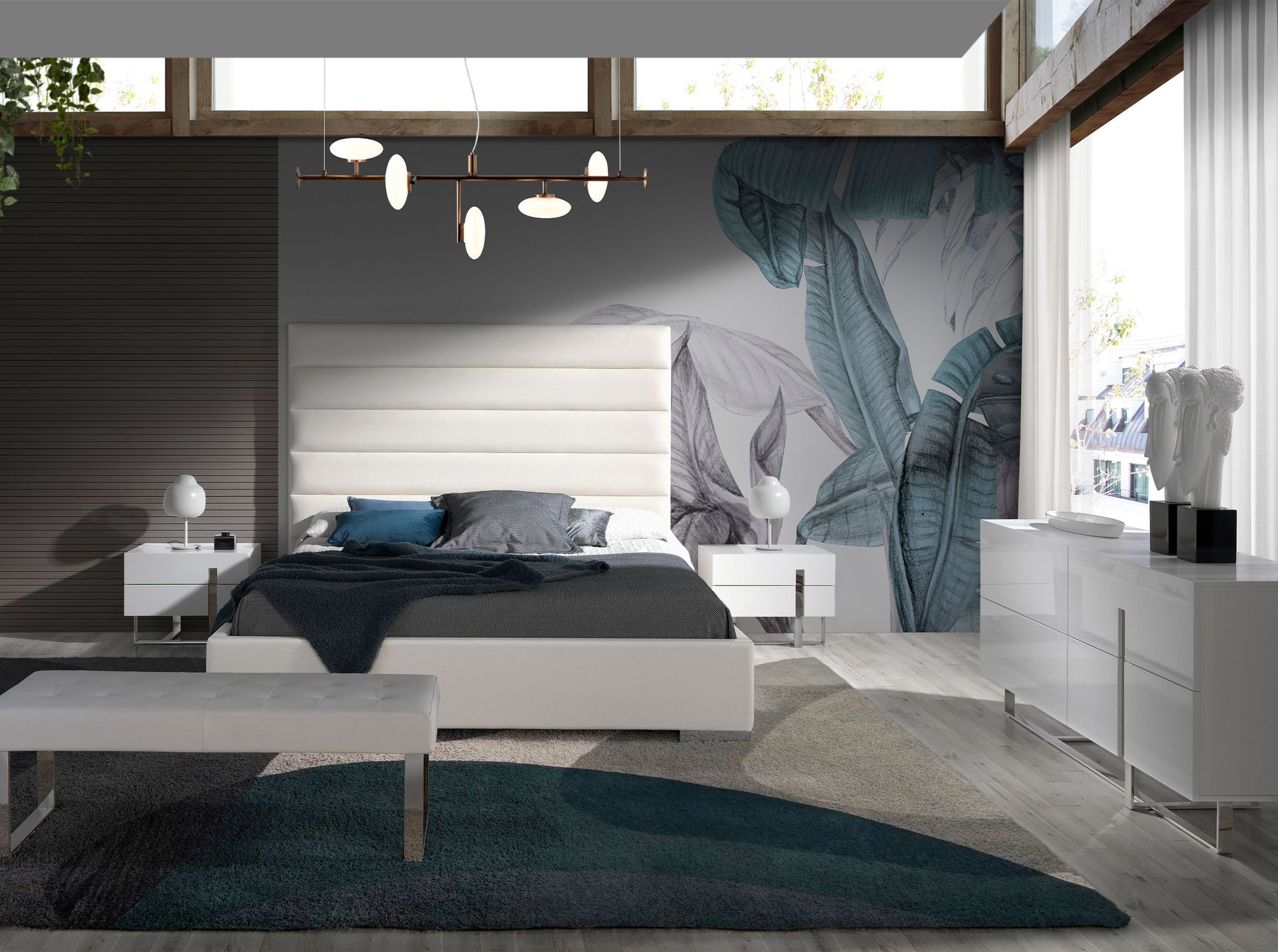 Mesita de noche madera blanco y acero cromado - Imagen 4