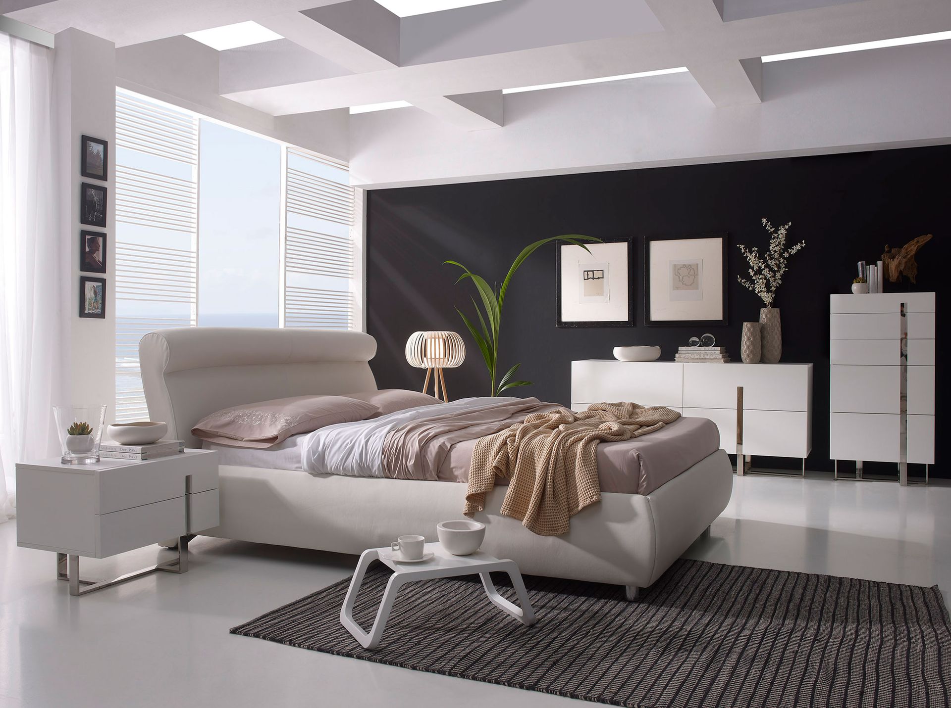 Mesita de noche madera blanco y acero cromado - Imagen 5