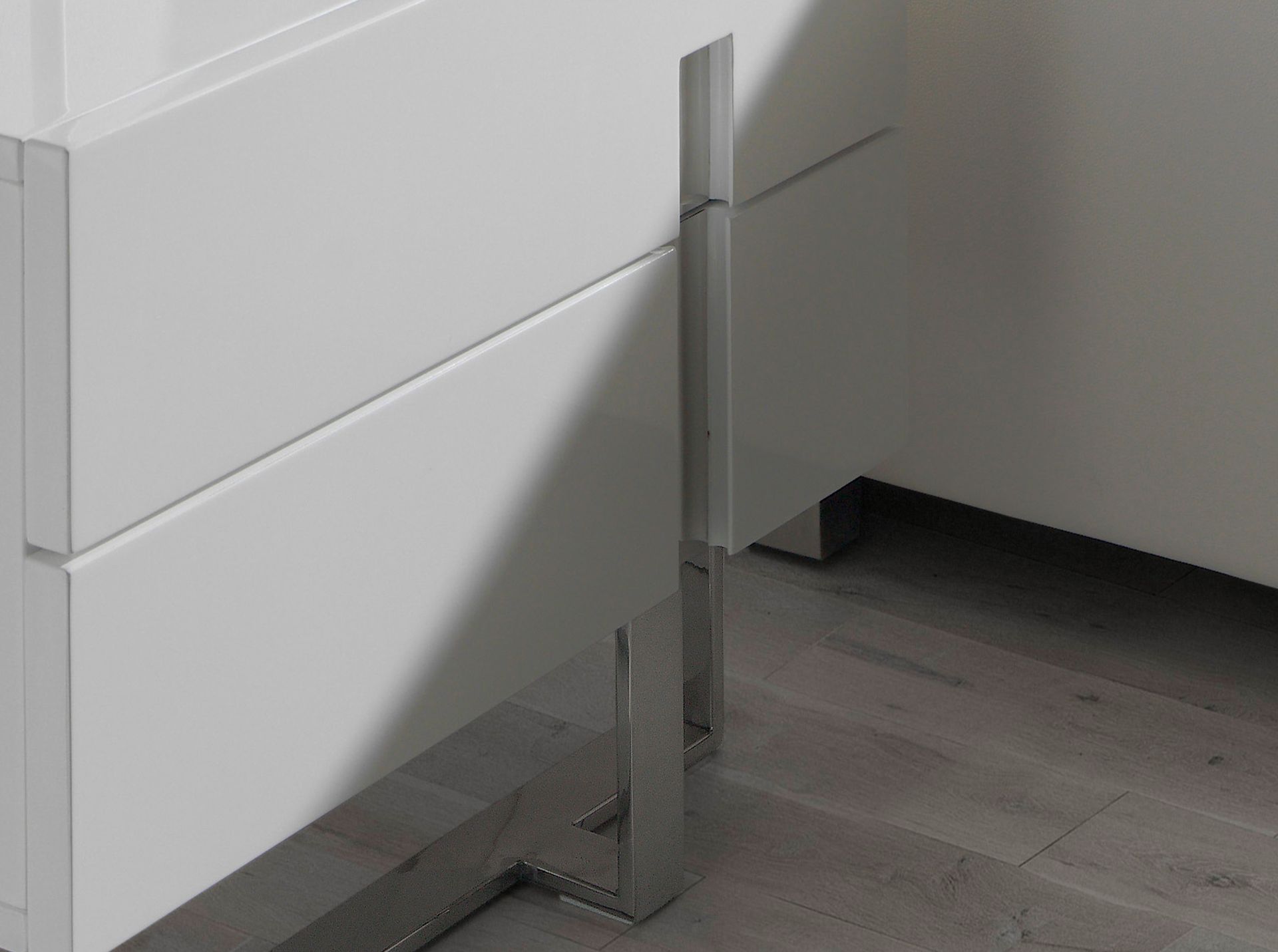 Mesita de noche madera blanco y acero cromado - Imagen 7