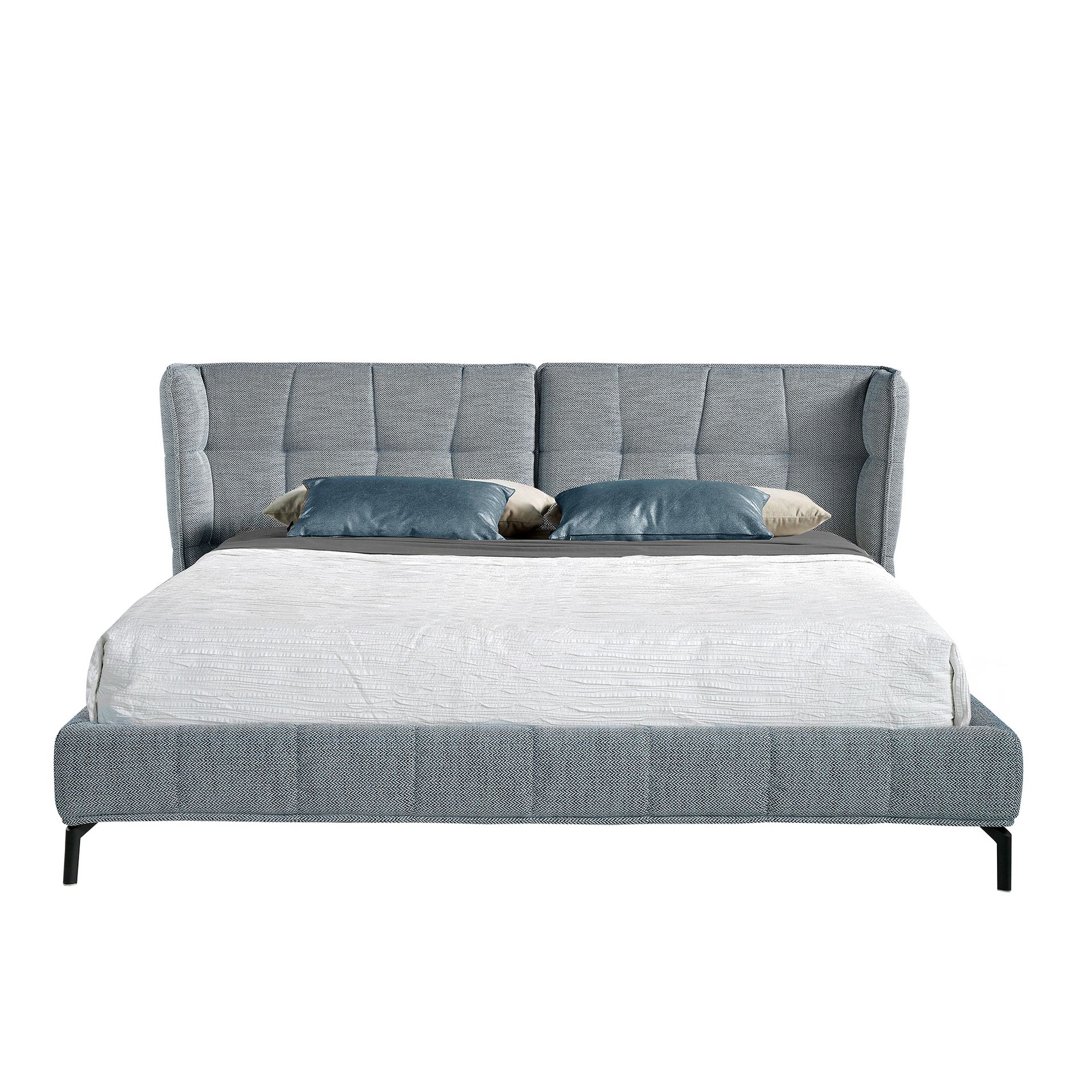 Cama capitoné tela color azul y blanco - Imagen 2