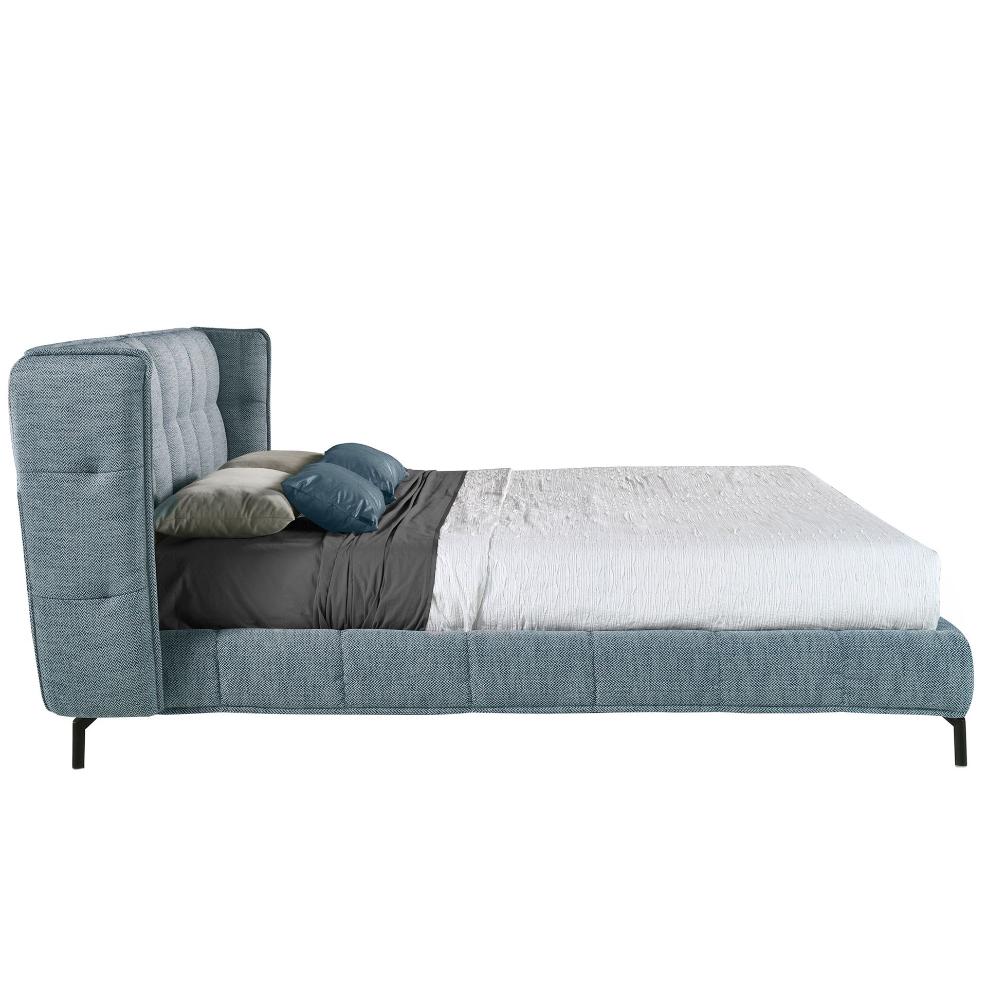 Cama capitoné tela color azul y blanco - Imagen 5