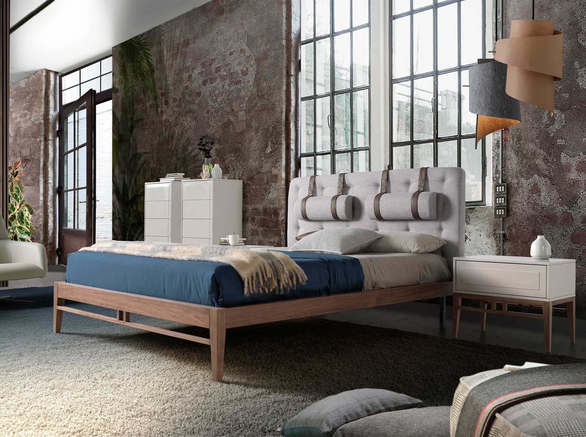 Mesita de noche madera beige y nogal - Imagen 4