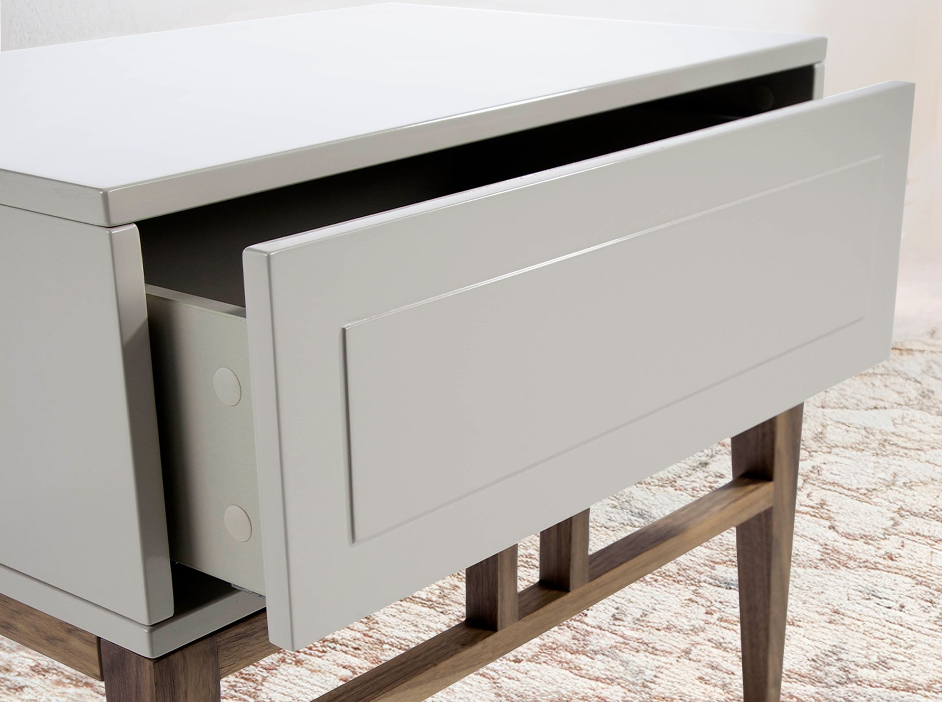 Mesita de noche madera beige y nogal - Imagen 6