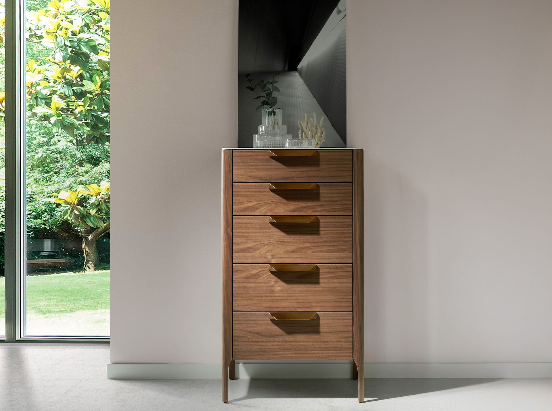 Chifonier nogal con tapa de cristal imitación mármol - Imagen 3