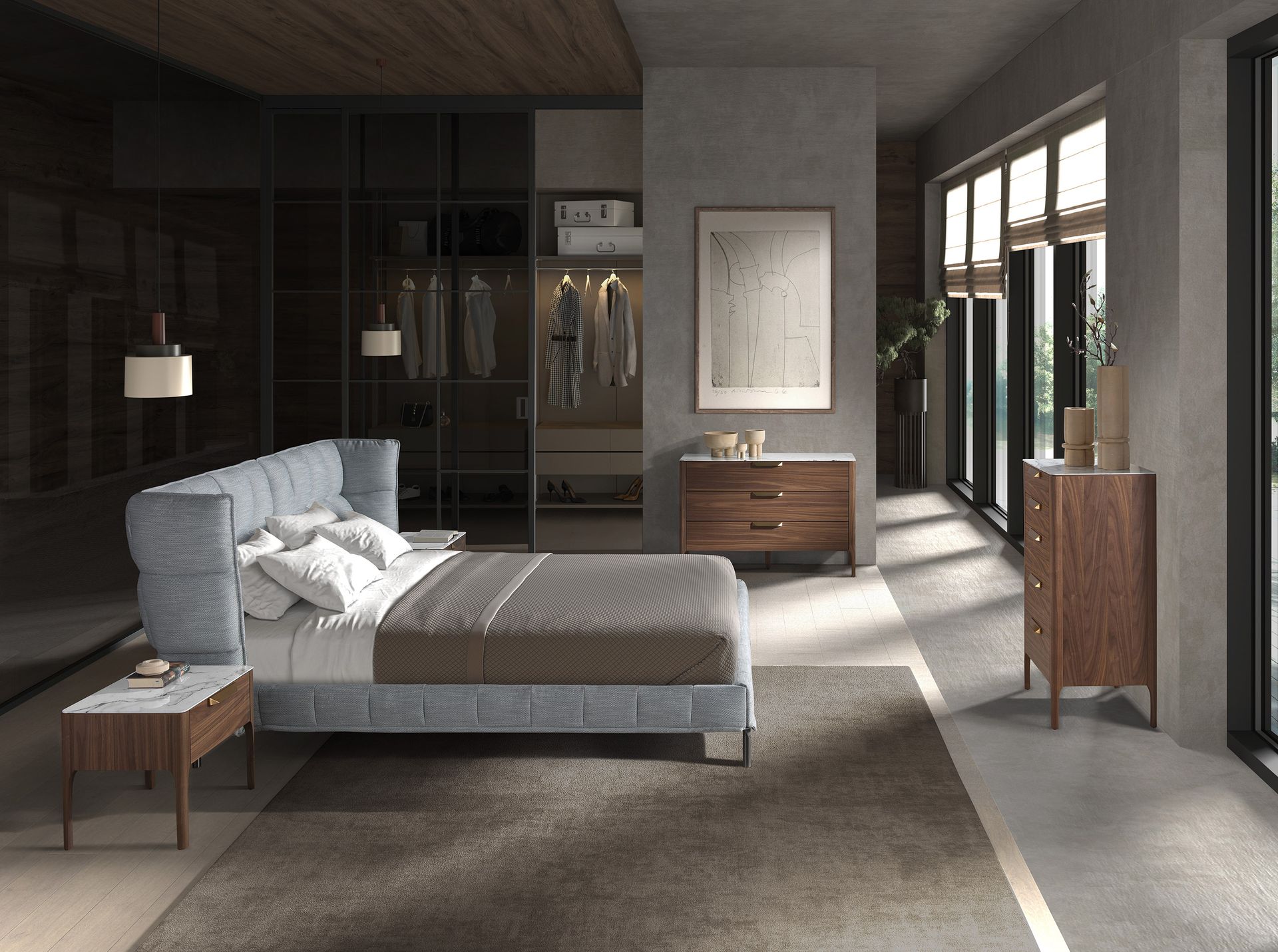 Chifonier nogal con tapa de cristal imitación mármol - Imagen 4