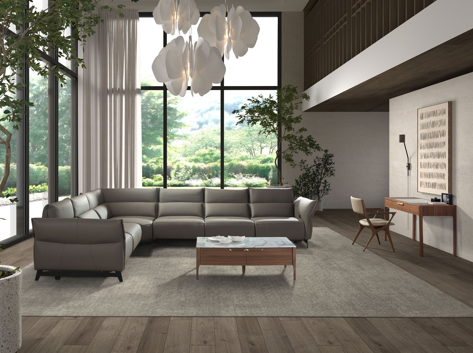 Escritorio tocador nogal con tapa de cristal imitación mármol - Imagen 4