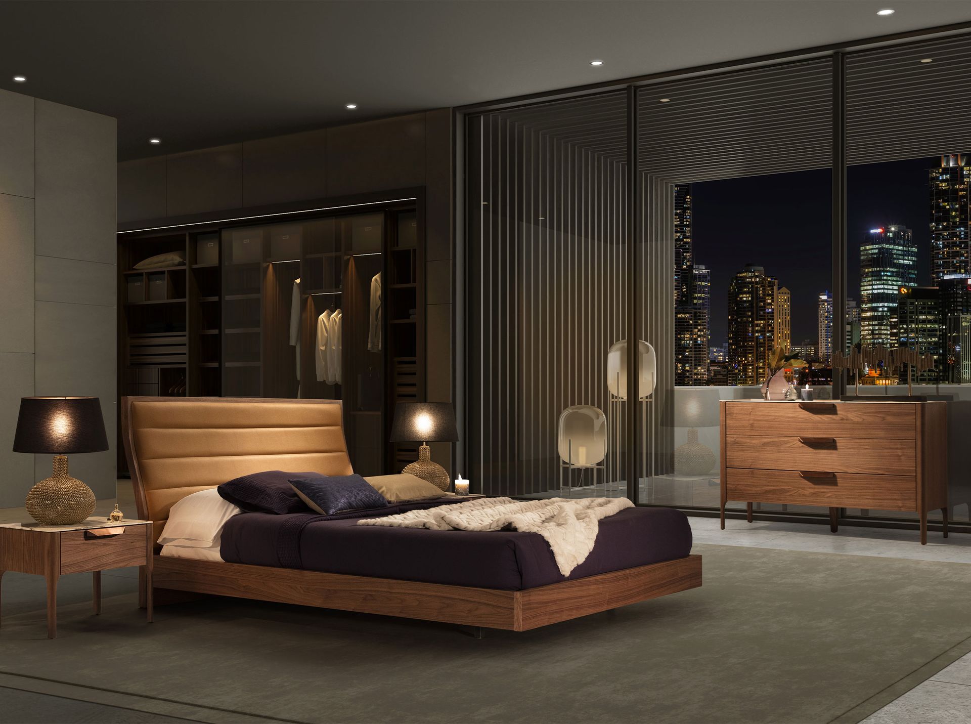 Cómoda nogal con tapa de cristal imitación mármol - Imagen 6