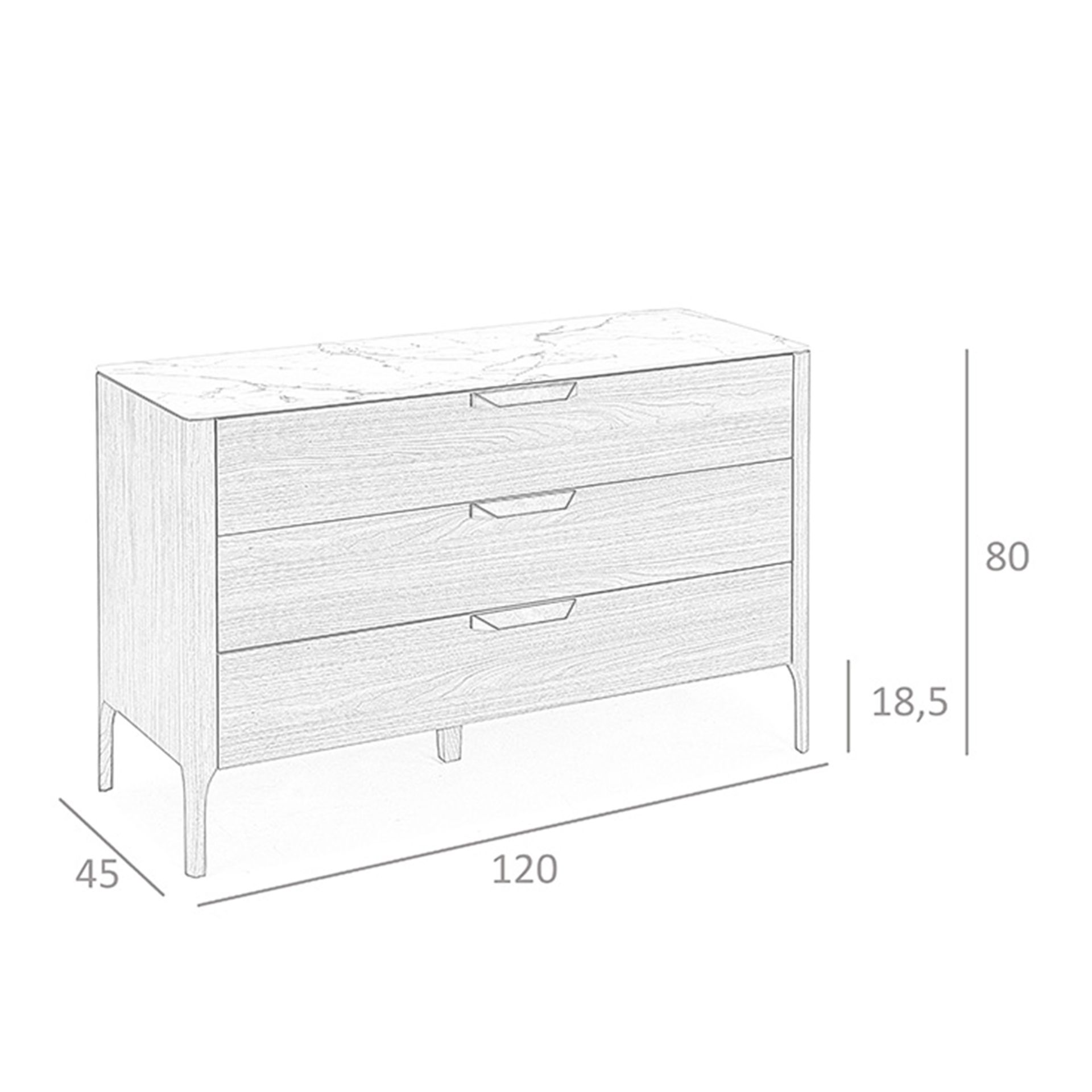 Cómoda nogal con tapa de cristal imitación mármol - Imagen 9