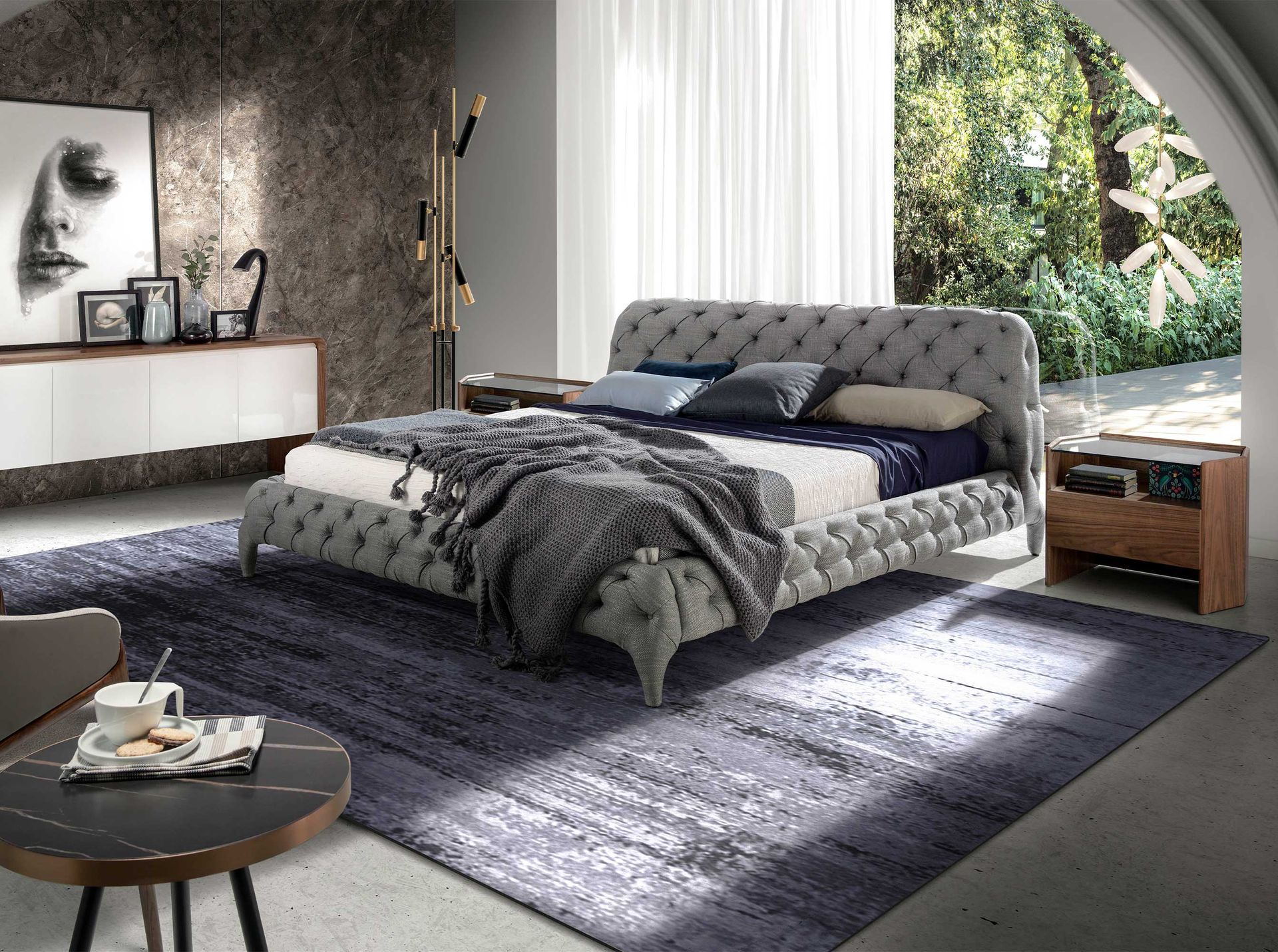 Mesita de noche nogal con tapa de cristal templado - Imagen 4