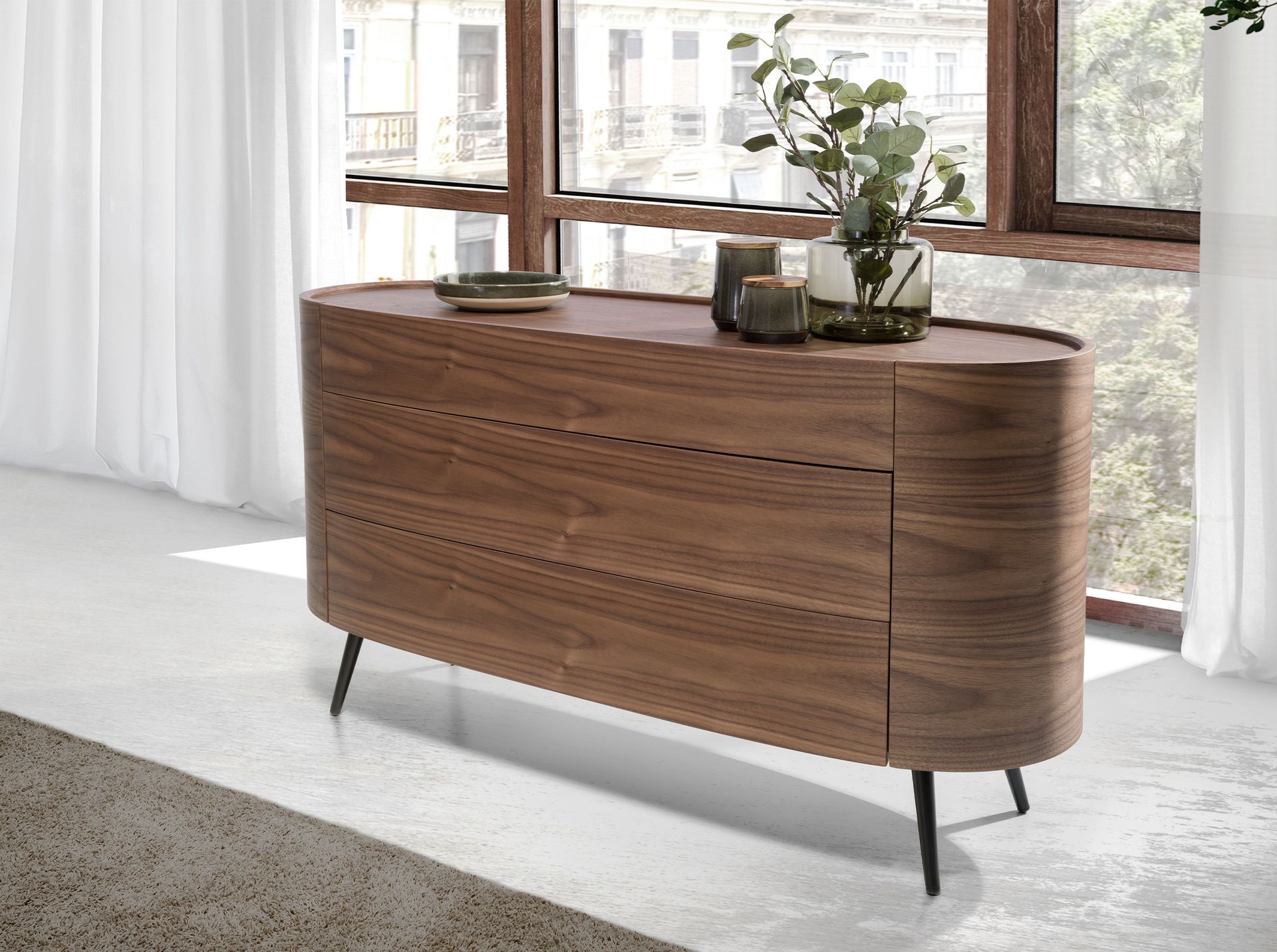 Cómoda nogal y acero negro - Imagen 3