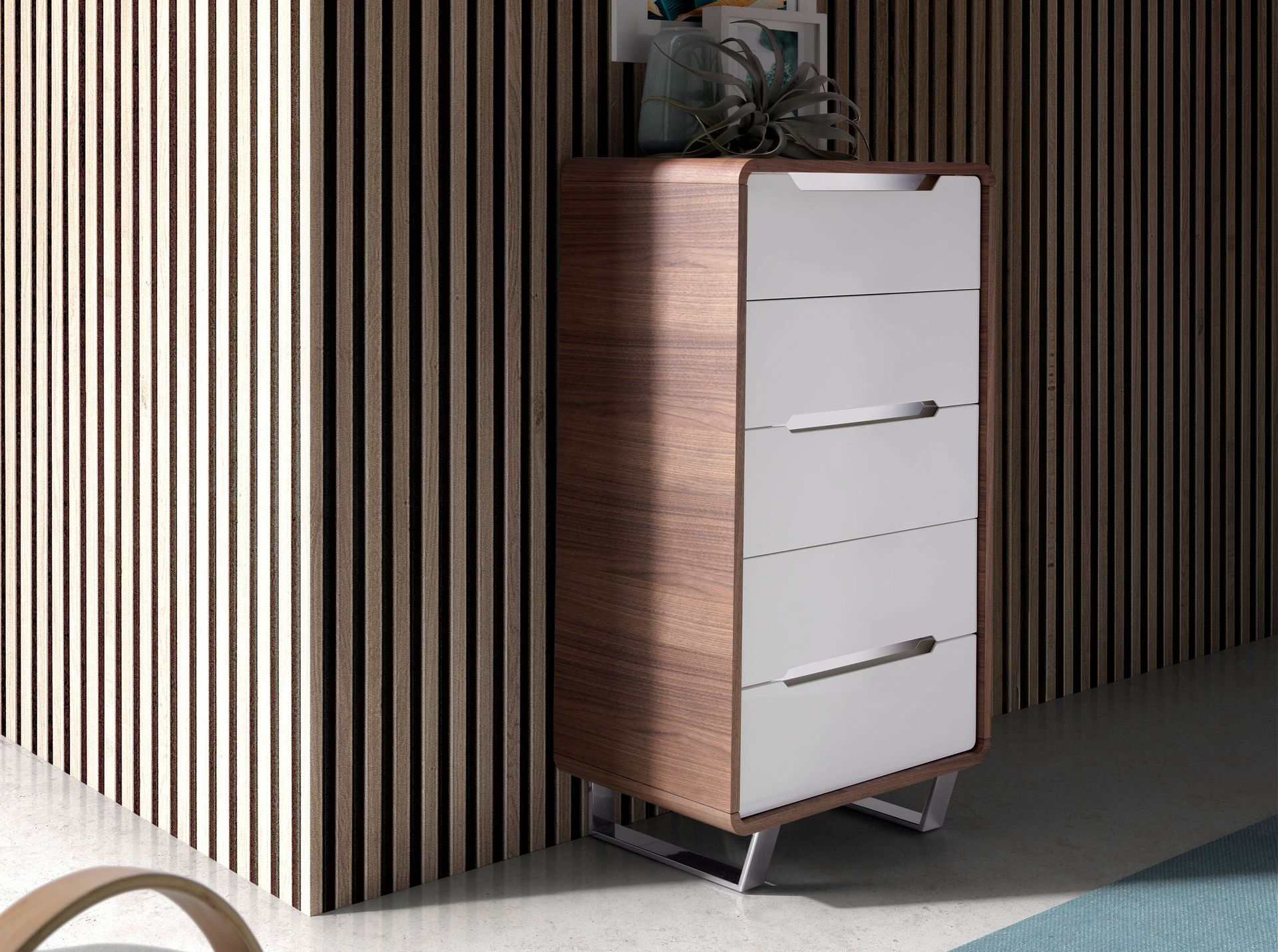 Chifonier madera blanco, nogal y acero cromado - Imagen 3